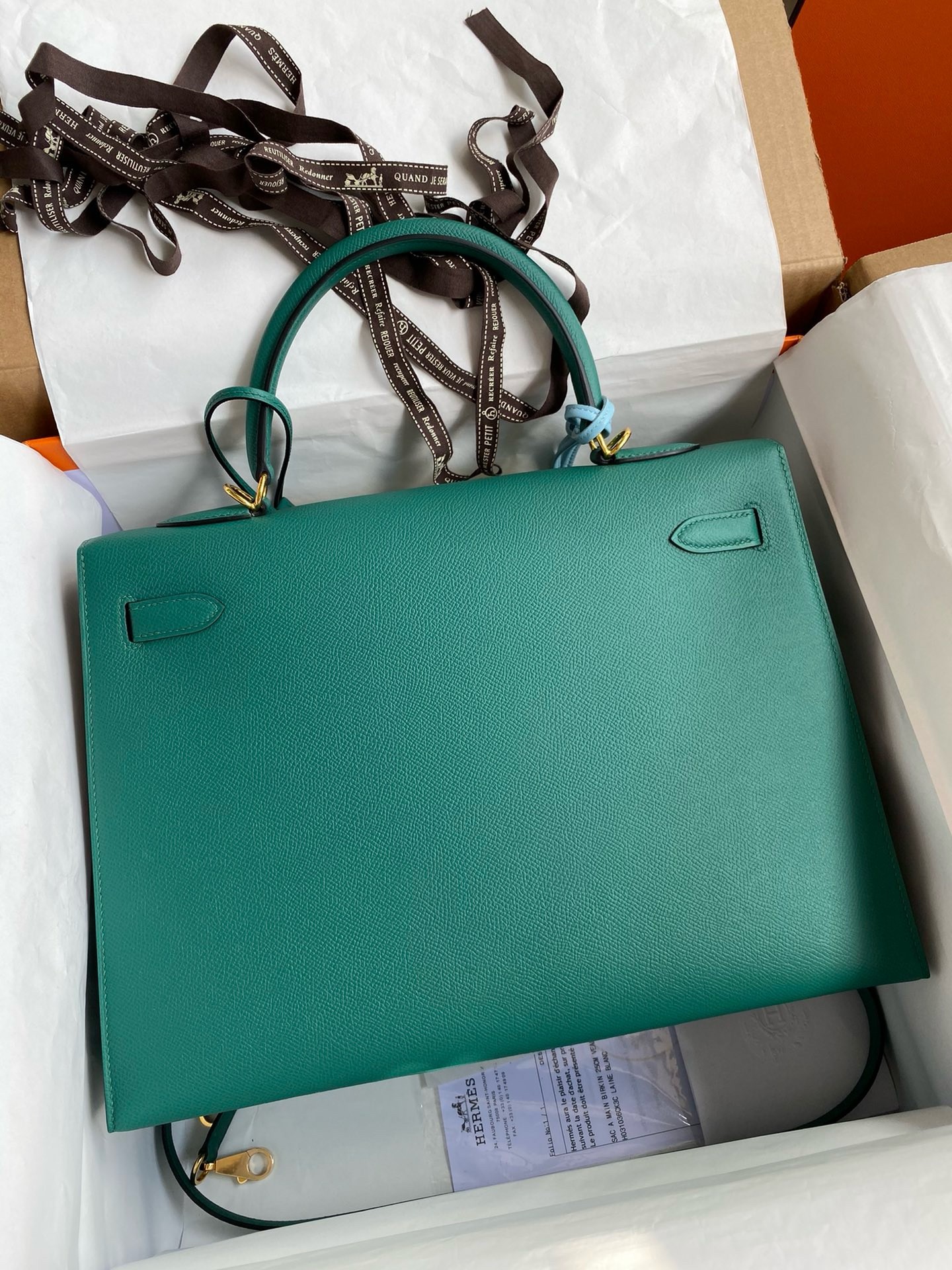 Hermes Kelly Sellier 35 Handmade Bag In Malachite Epsom Calfskin