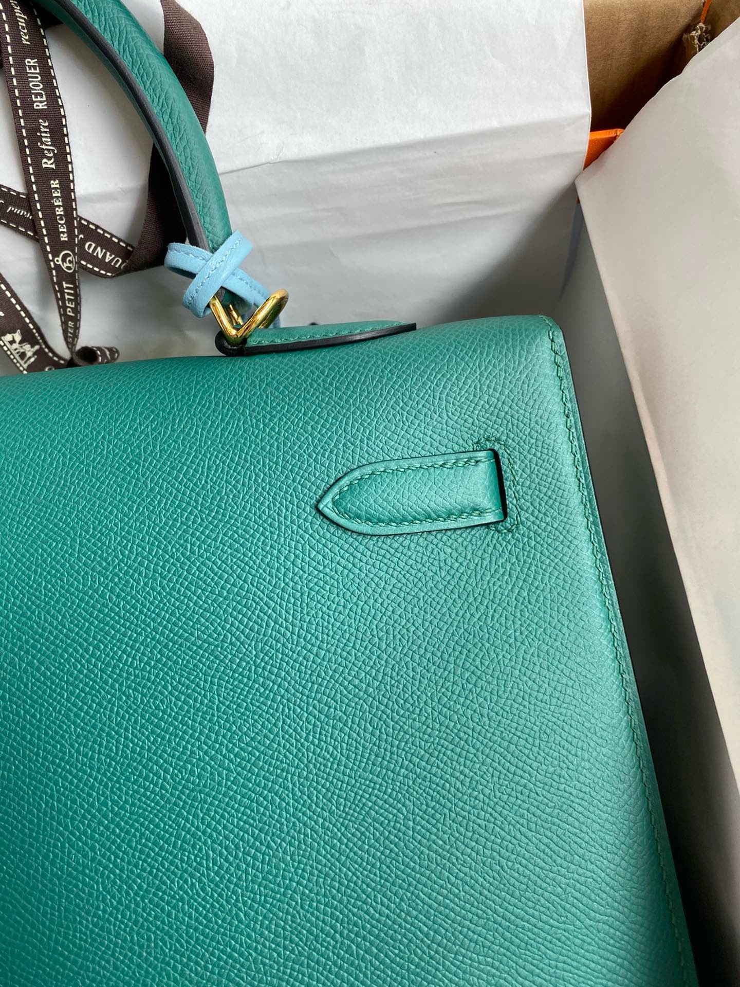 Hermes Kelly Sellier 35 Handmade Bag In Malachite Epsom Calfskin