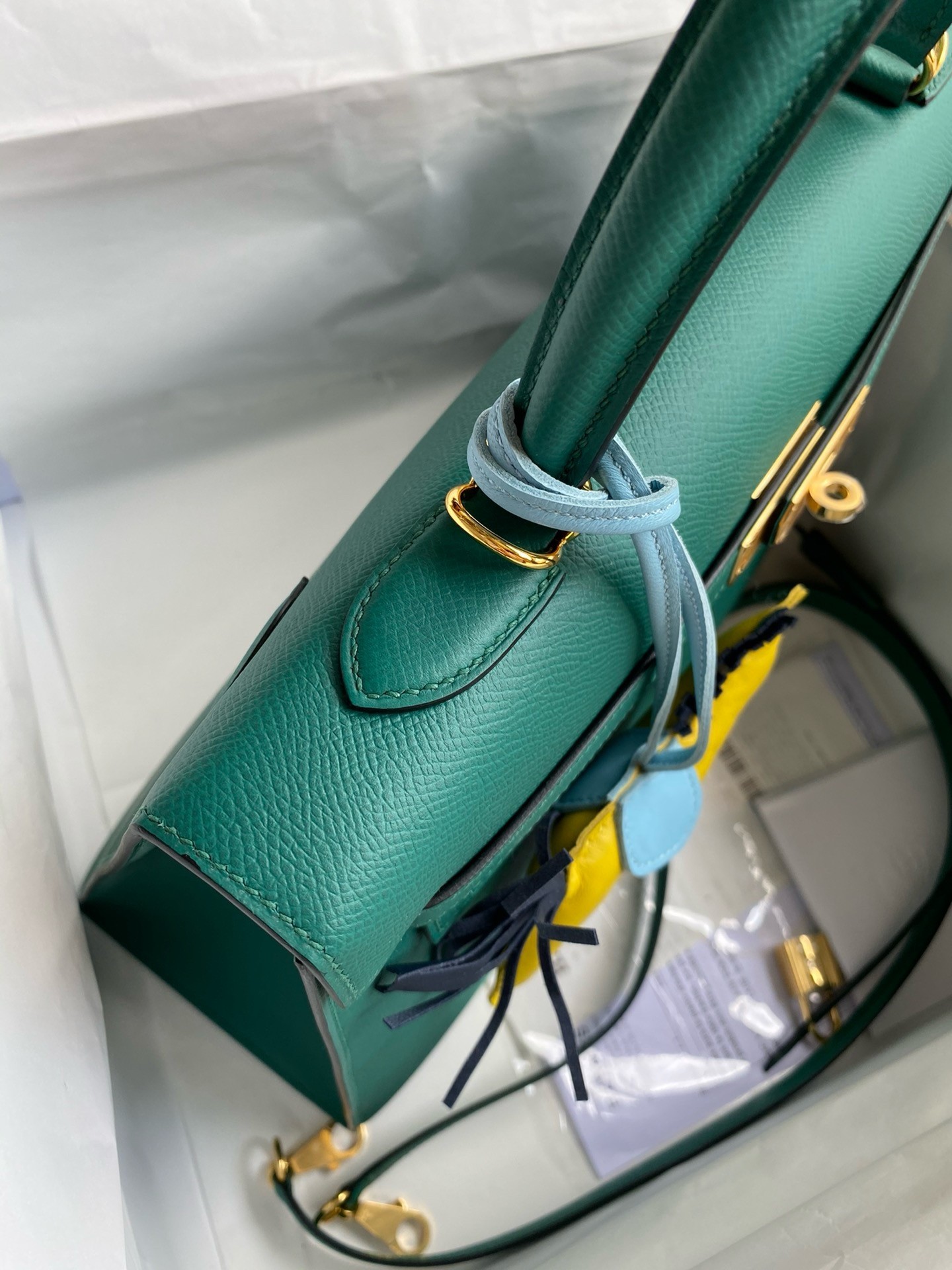 Hermes Kelly Sellier 35 Handmade Bag In Malachite Epsom Calfskin