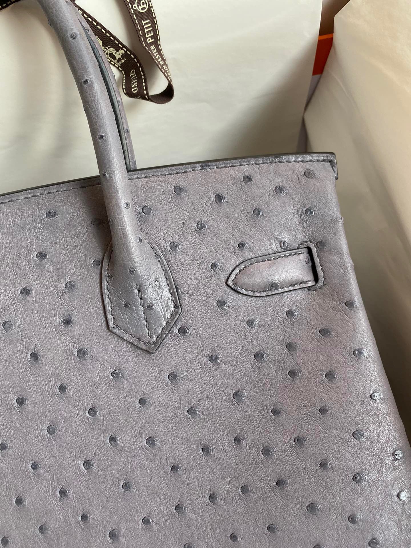 Hermes Birkin 30 Retourne Handmade Bag In Gris Agate Ostrich Leather