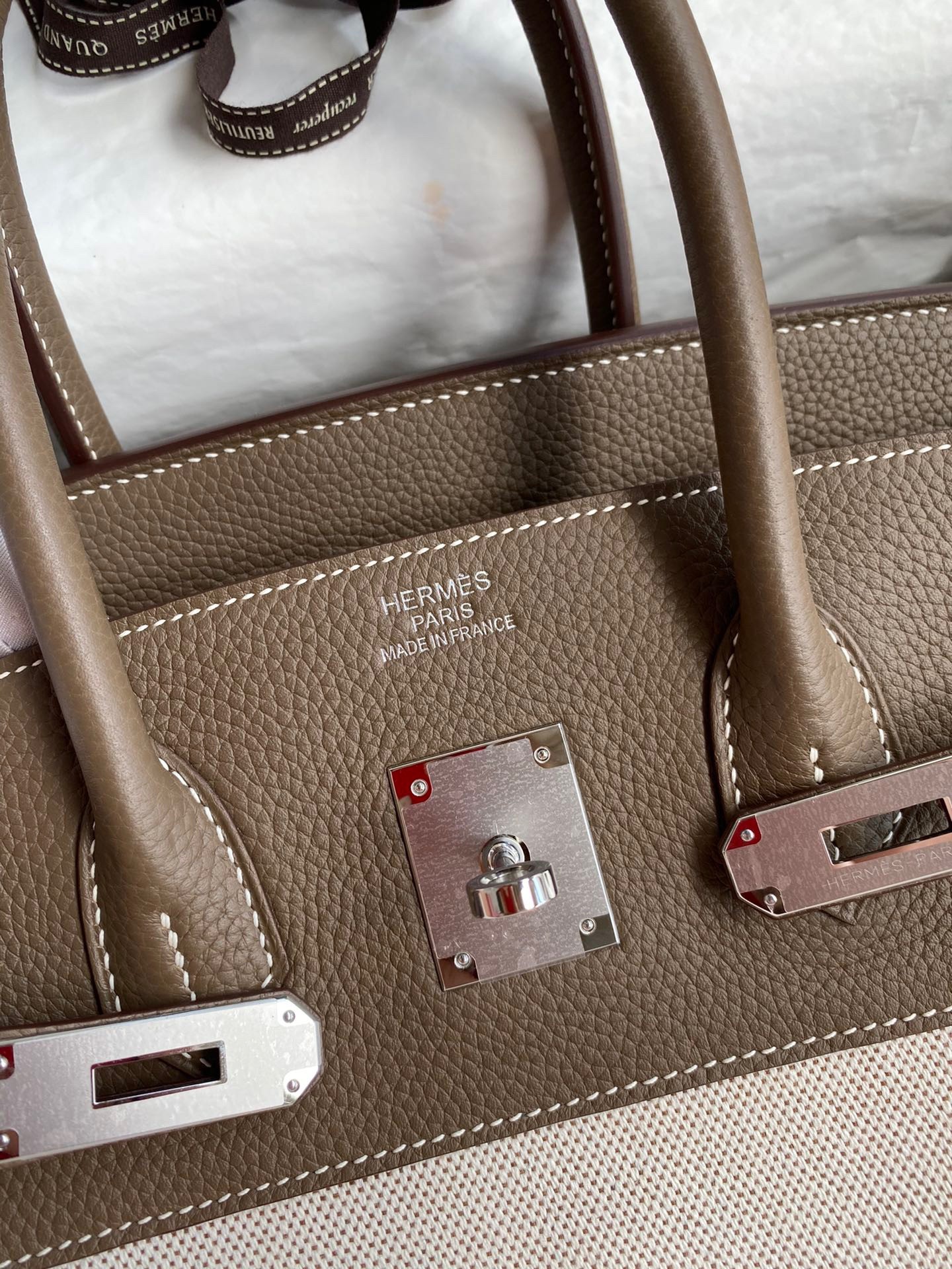 Hermes Birkin 35 Handmade Bag In Toile & Taupe Clemence Leather