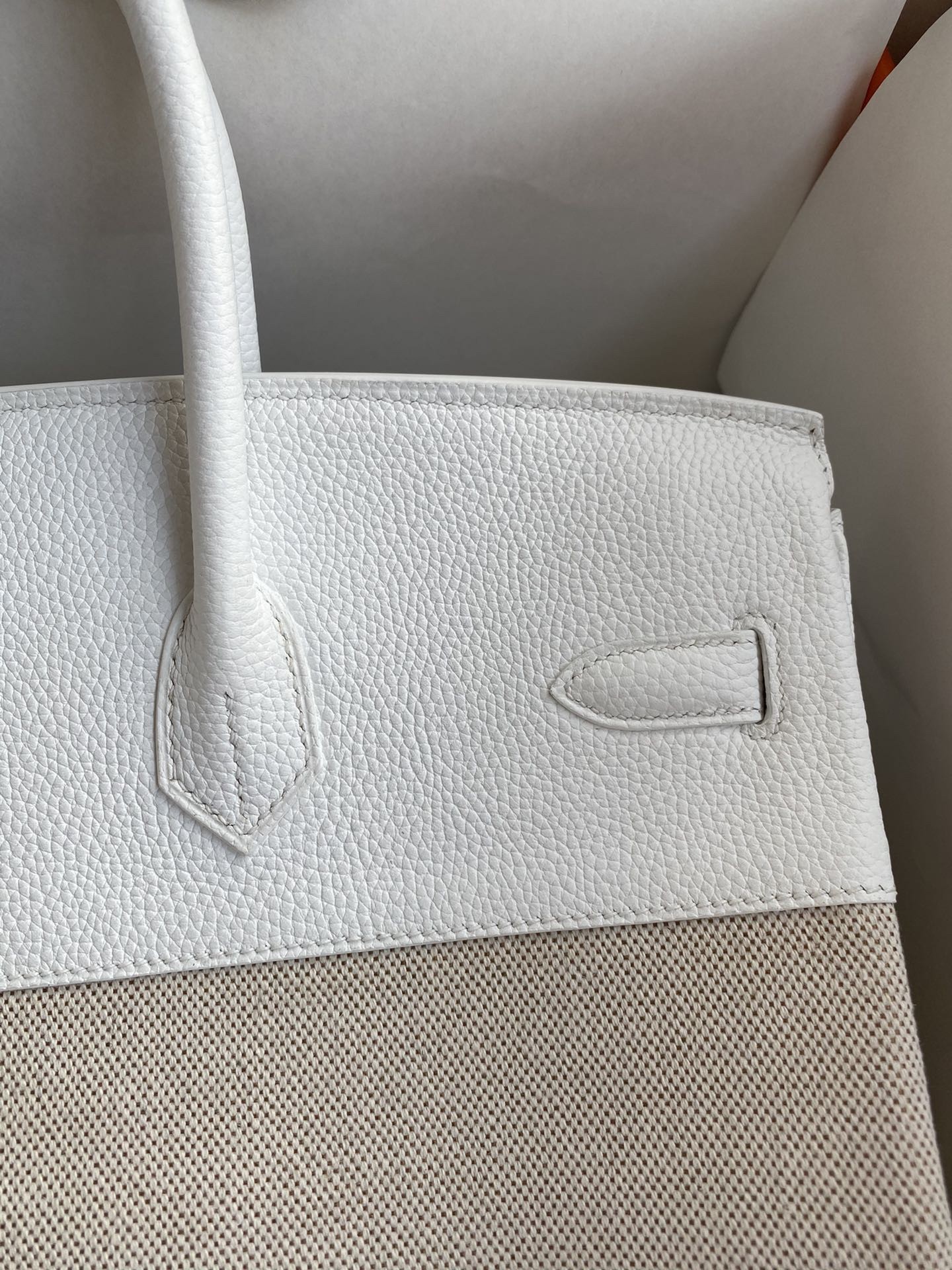 Hermes Birkin 35 Handmade Bag In Toile & White Clemence Leather