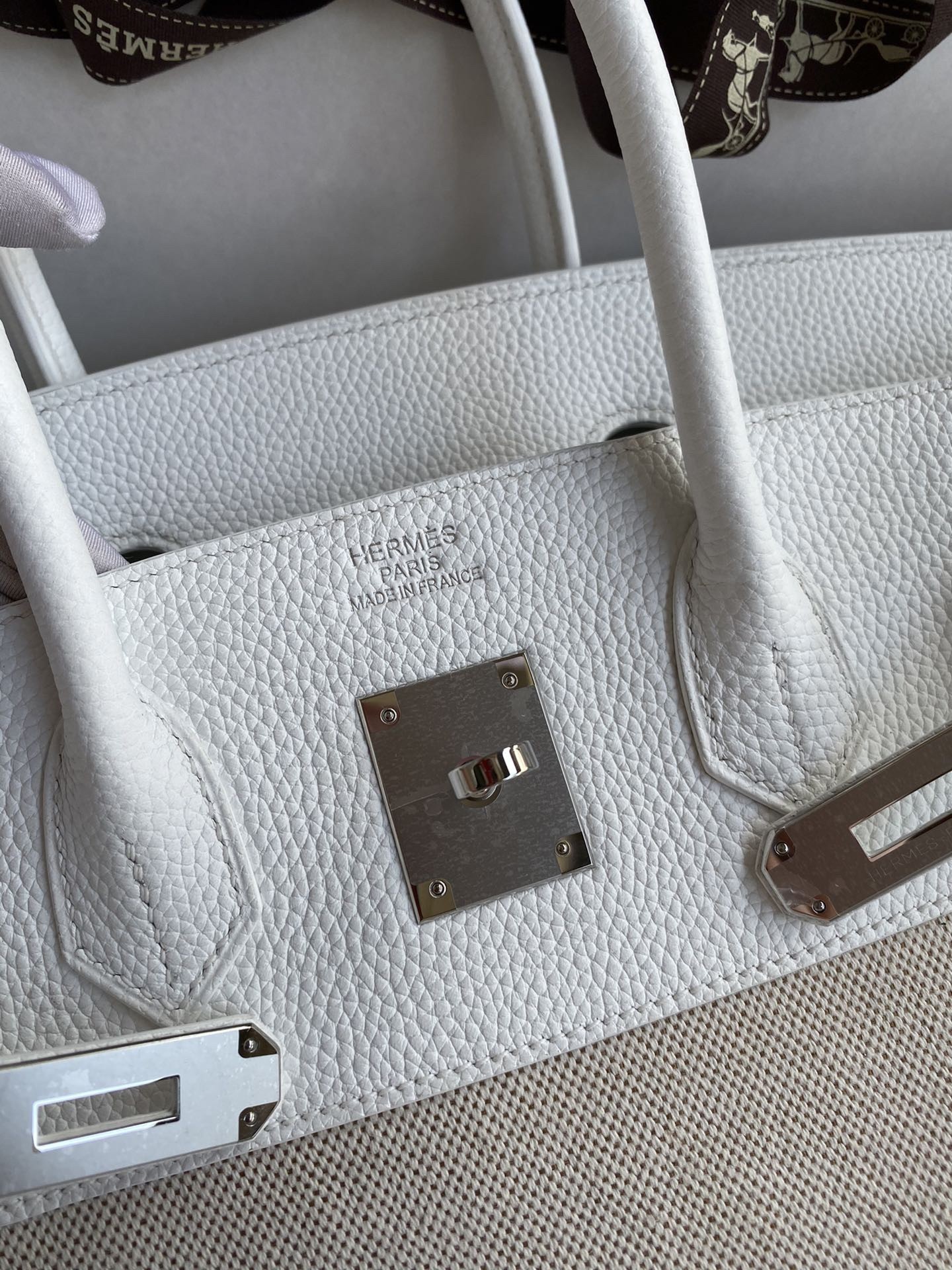 Hermes Birkin 35 Handmade Bag In Toile & White Clemence Leather