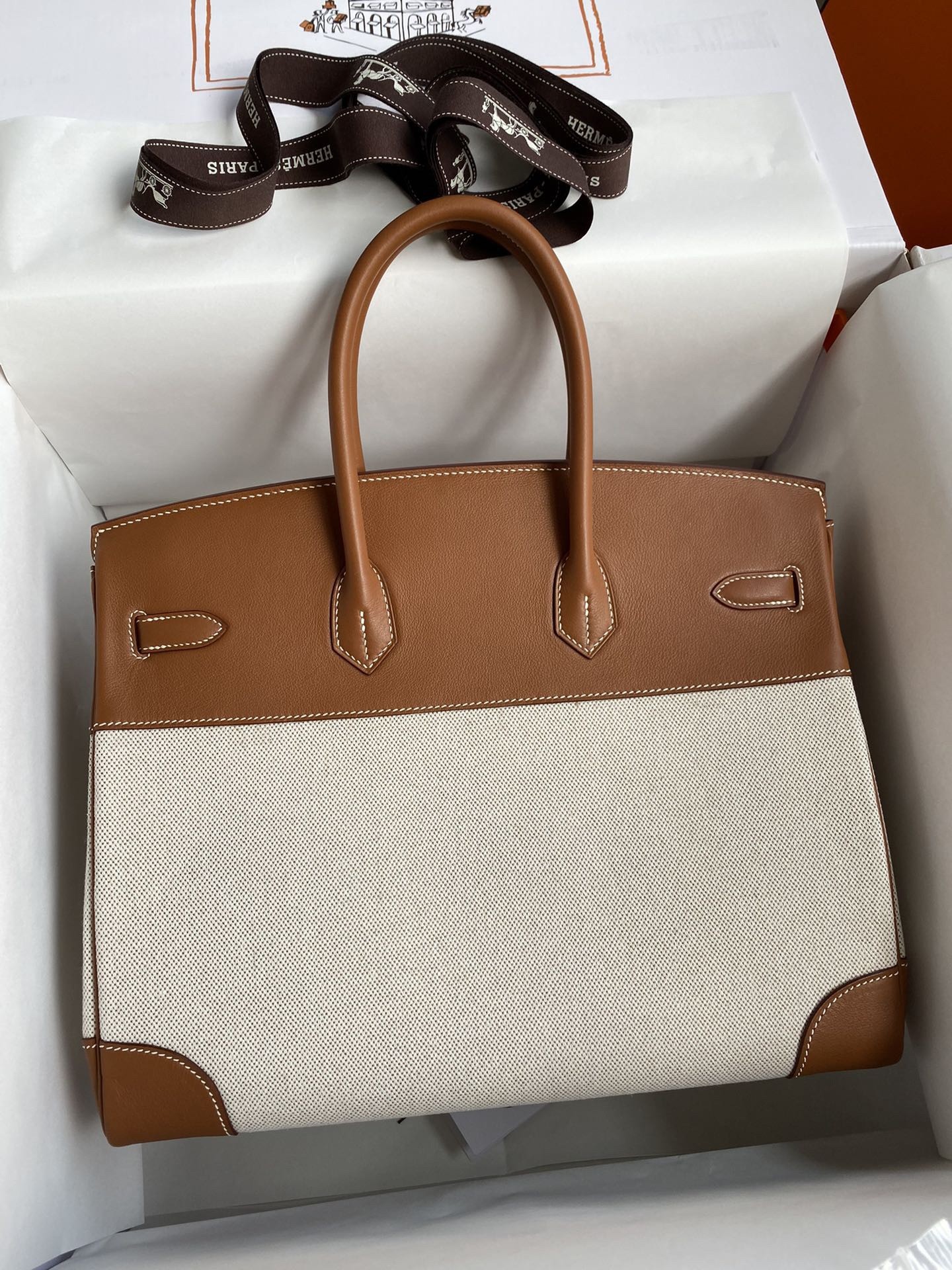 Hermes Birkin 35 Handmade Bag In Toile & Gold Swift Leather