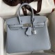 Hermes Birkin 25 Retourne Handmade Bag In Blue Lin Clemence Leather