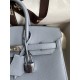 Hermes Birkin 25 Retourne Handmade Bag In Blue Lin Clemence Leather