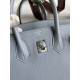 Hermes Birkin 25 Retourne Handmade Bag In Blue Lin Clemence Leather