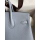 Hermes Birkin 25 Retourne Handmade Bag In Blue Lin Clemence Leather