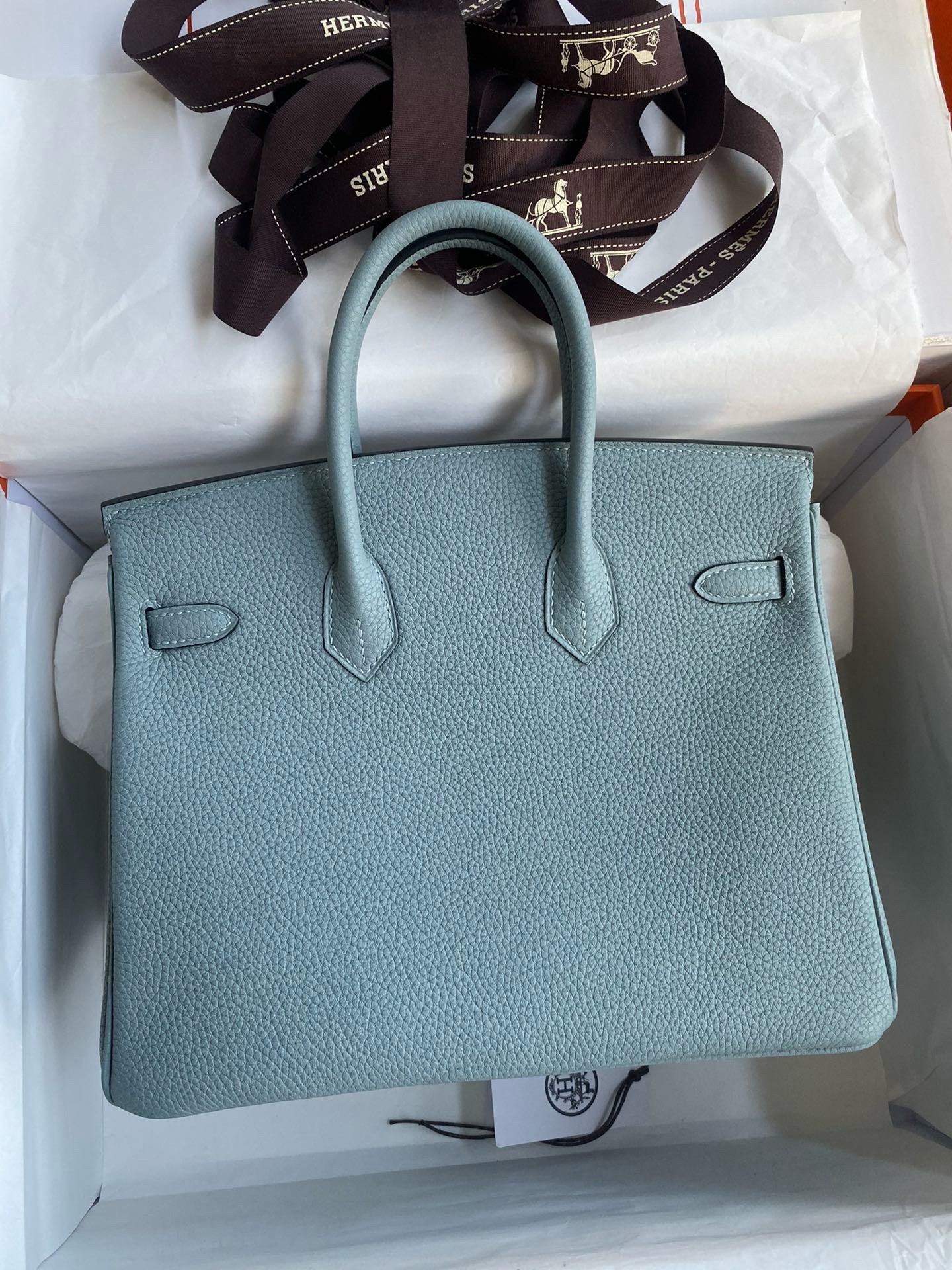 Hermes Birkin 25 Retourne Handmade Bag In Ciel Clemence Leather