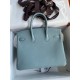 Hermes Birkin 25 Retourne Handmade Bag In Ciel Clemence Leather