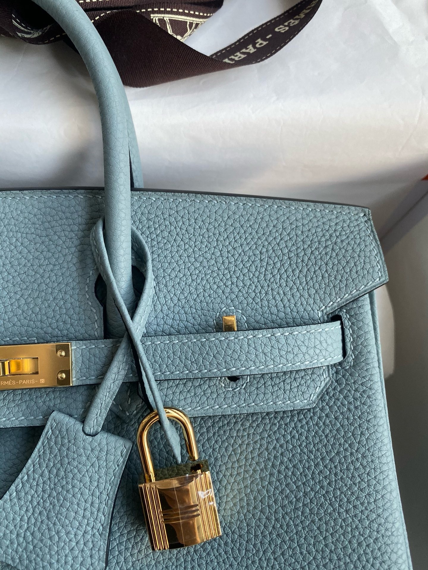 Hermes Birkin 25 Retourne Handmade Bag In Ciel Clemence Leather