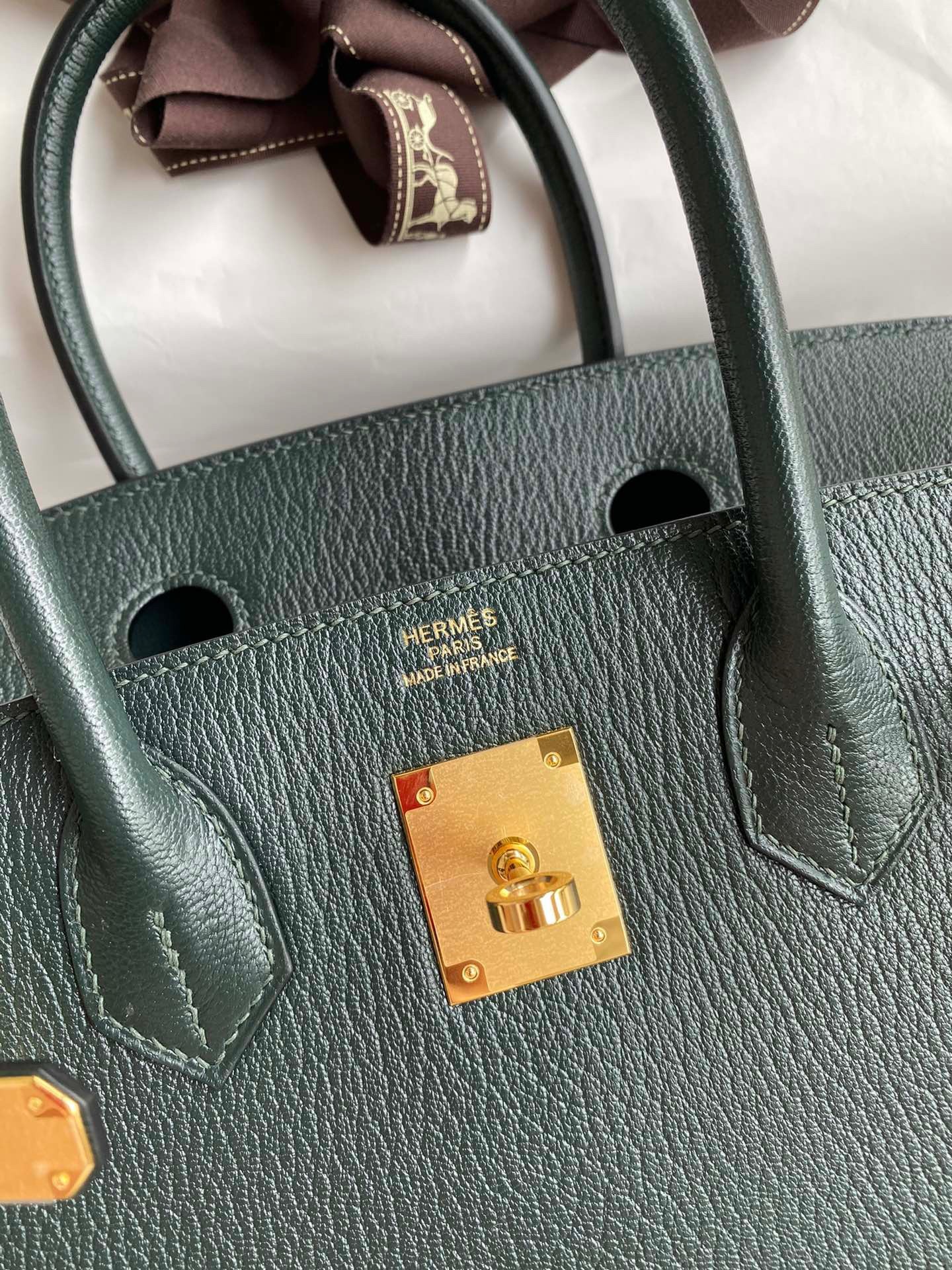 Hermes Birkin 30 Retourne Handmade Bag In Vert Cypres Chevre Mysore Leather