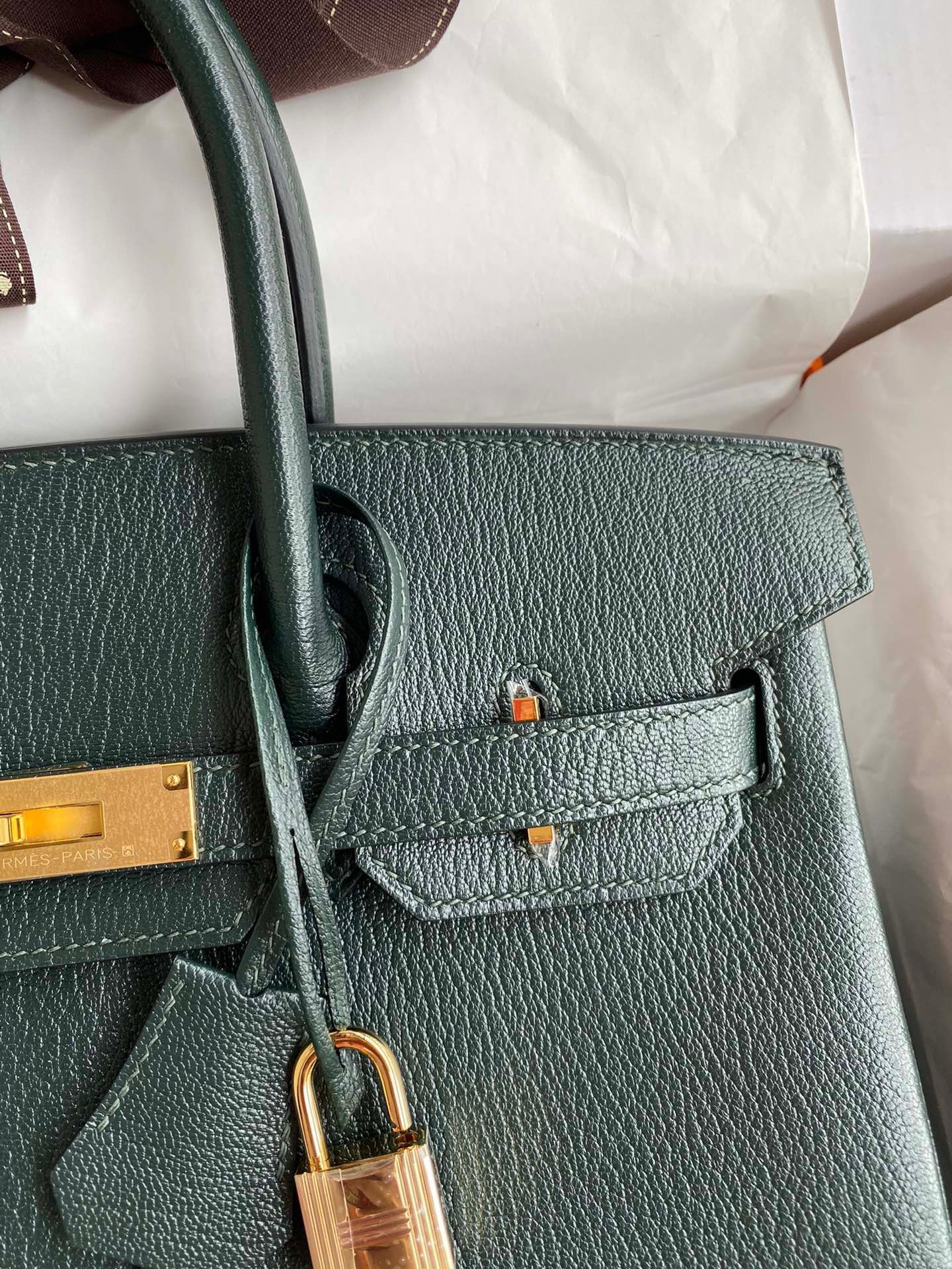 Hermes Birkin 30 Retourne Handmade Bag In Vert Cypres Chevre Mysore Leather