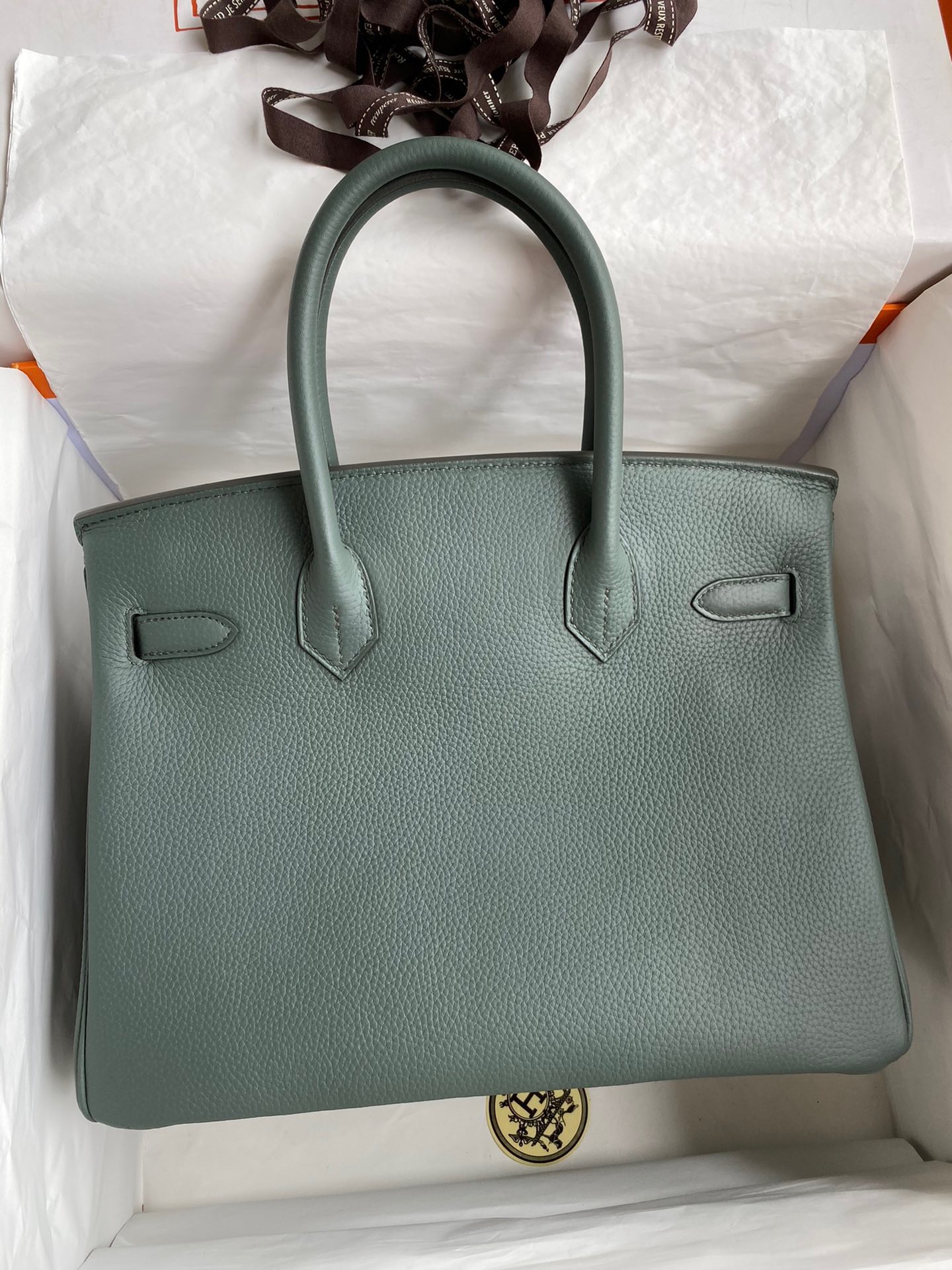 Hermes Birkin 30 Retourne Handmade Bag In Vert Amande Clemence Leather