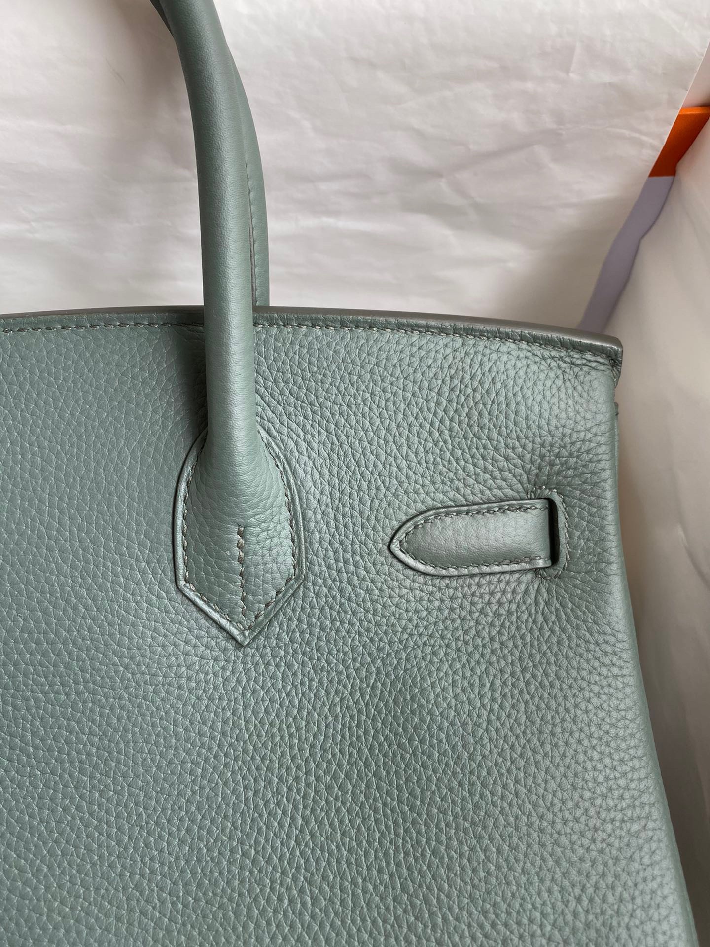 Hermes Birkin 30 Retourne Handmade Bag In Vert Amande Clemence Leather