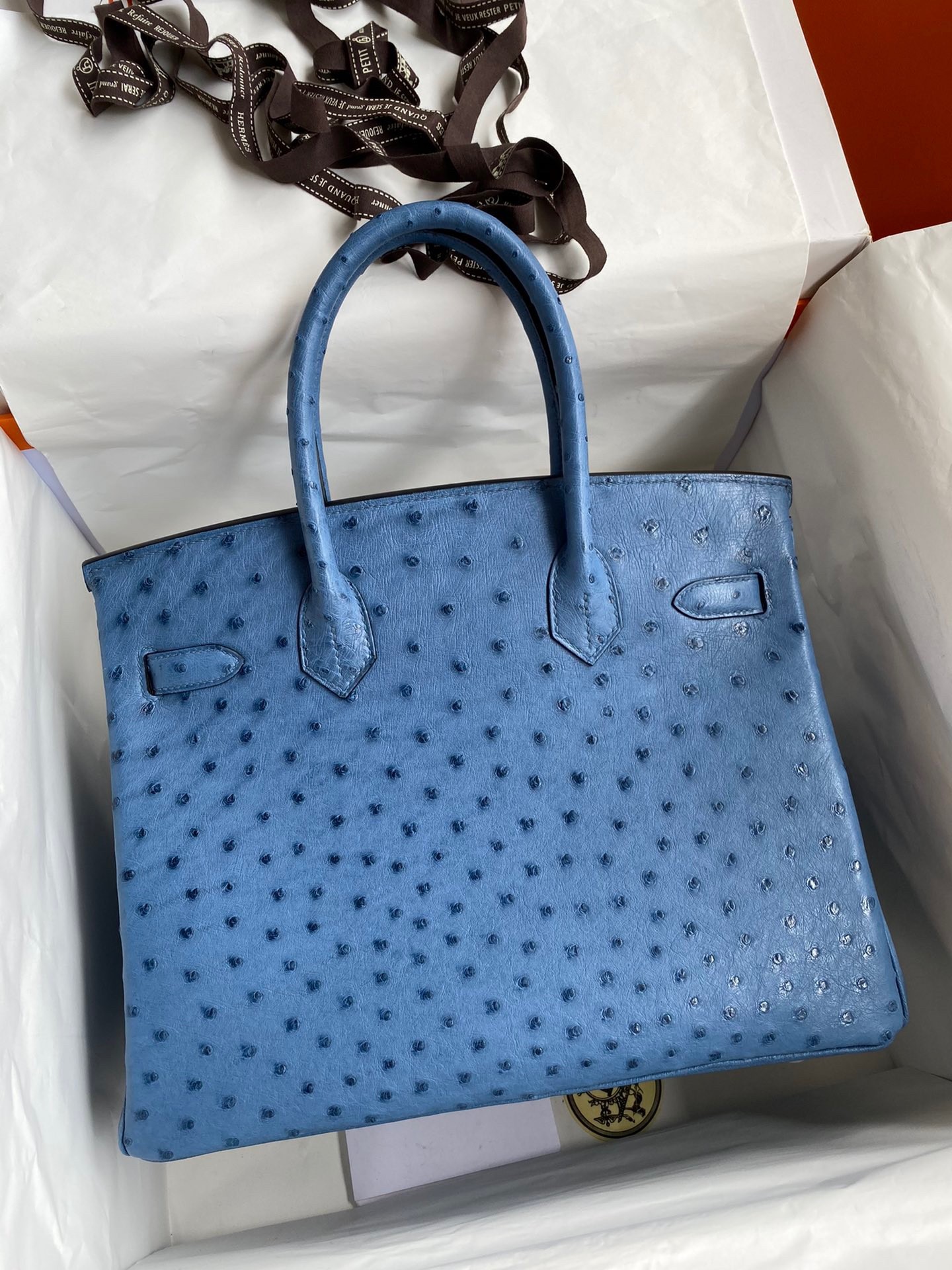 Hermes Birkin 30 Retourne Handmade Bag In Mykonos Ostrich Leather