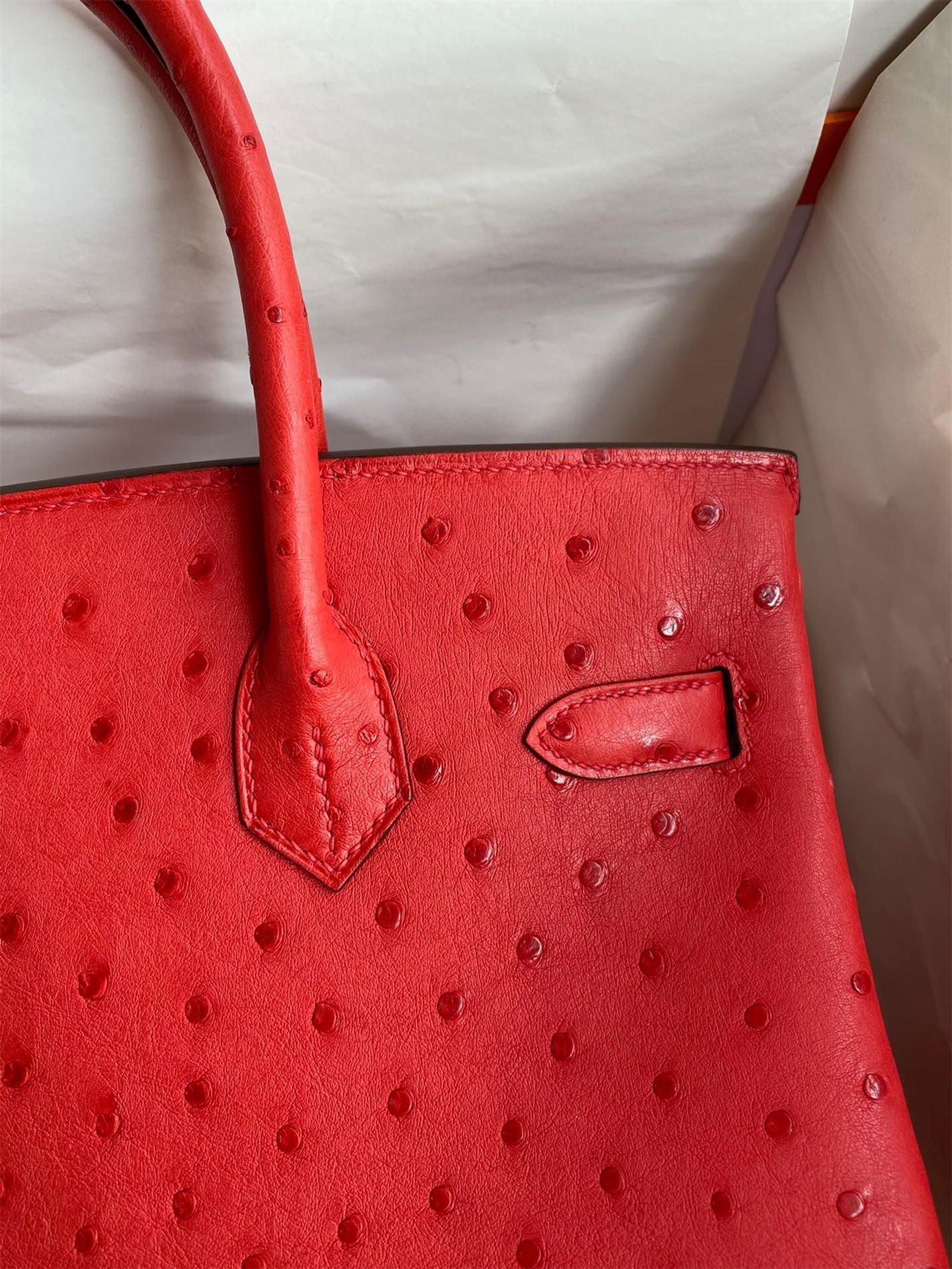 Hermes Birkin 30 Retourne Handmade Bag In Red Ostrich Leather