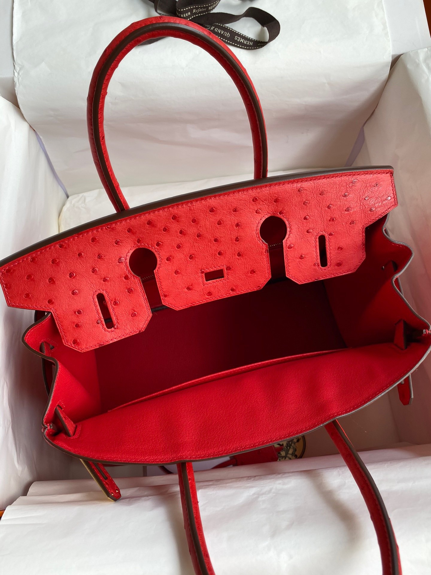 Hermes Birkin 30 Retourne Handmade Bag In Red Ostrich Leather