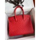 Hermes Birkin 30 Retourne Handmade Bag In Red Ostrich Leather