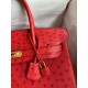 Hermes Birkin 30 Retourne Handmade Bag In Red Ostrich Leather