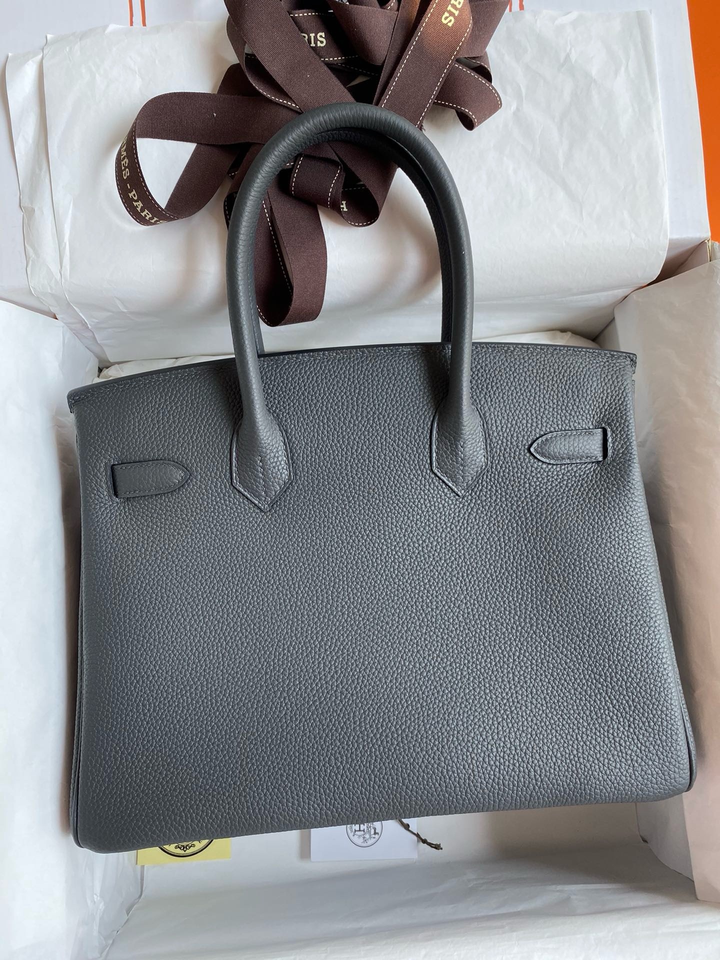 Hermes Birkin 30 Retourne Handmade Bag In Ardoise Clemence Leather