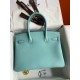 Hermes Birkin 30 Retourne Handmade Bag In Blue Atoll Clemence Leather