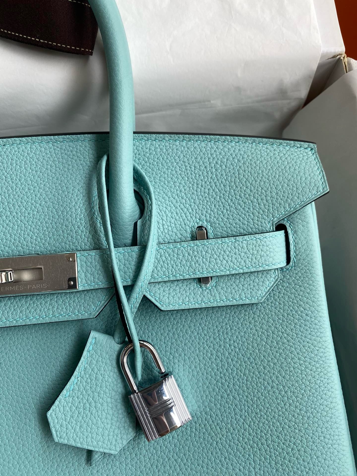 Hermes Birkin 30 Retourne Handmade Bag In Blue Atoll Clemence Leather