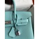 Hermes Birkin 30 Retourne Handmade Bag In Blue Atoll Clemence Leather