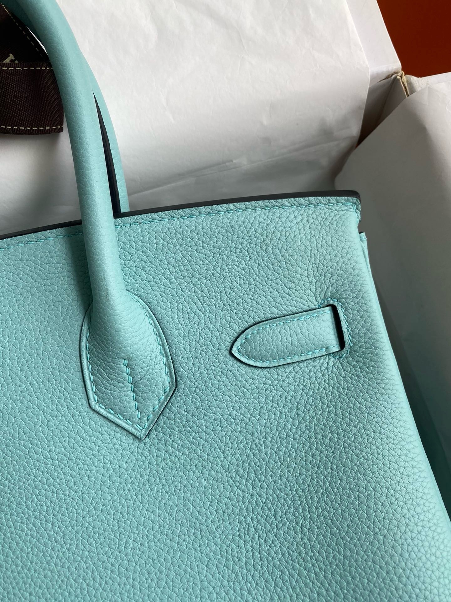 Hermes Birkin 30 Retourne Handmade Bag In Blue Atoll Clemence Leather