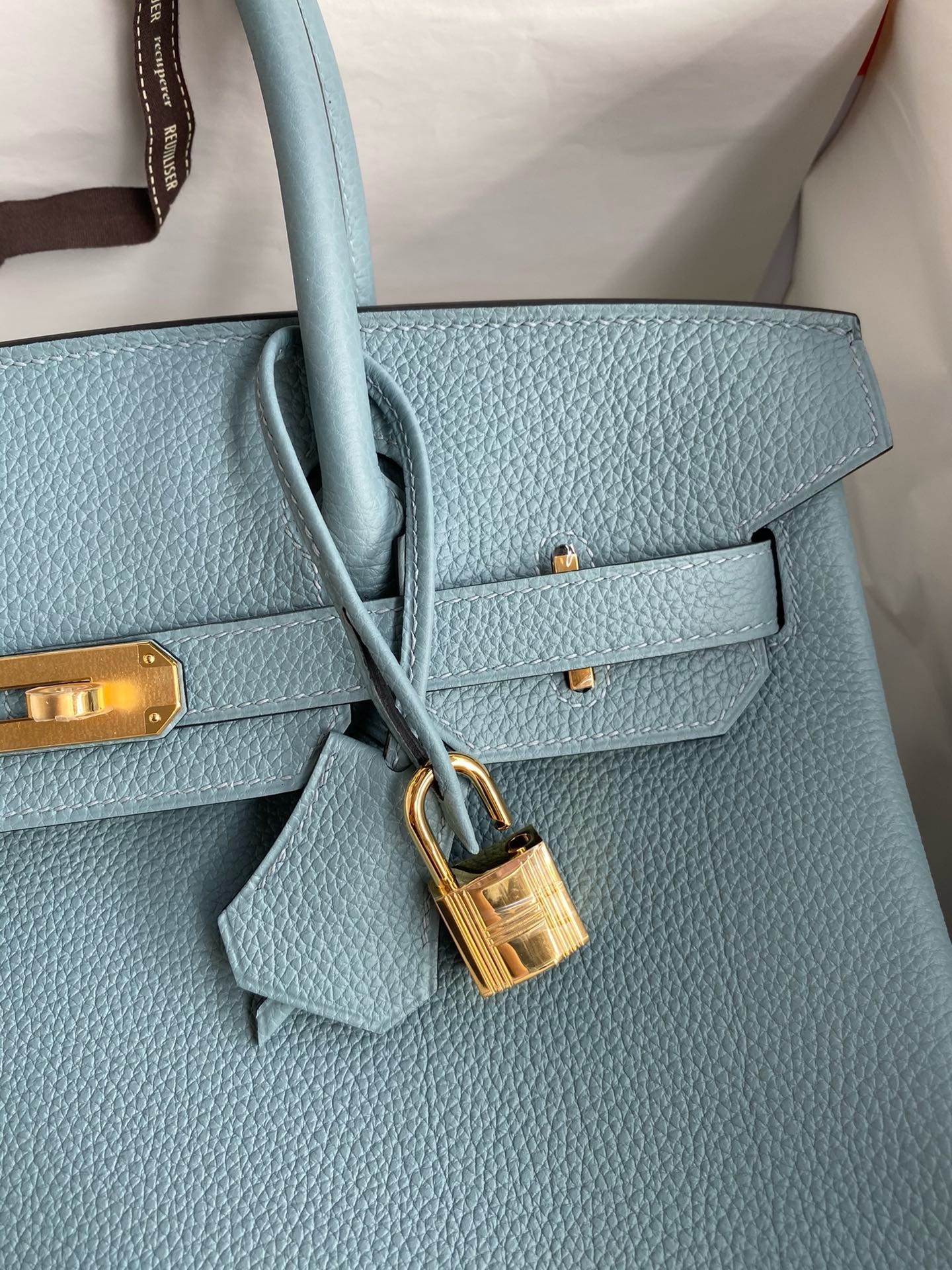 Hermes Birkin 30 Retourne Handmade Bag In Ciel Clemence Leather