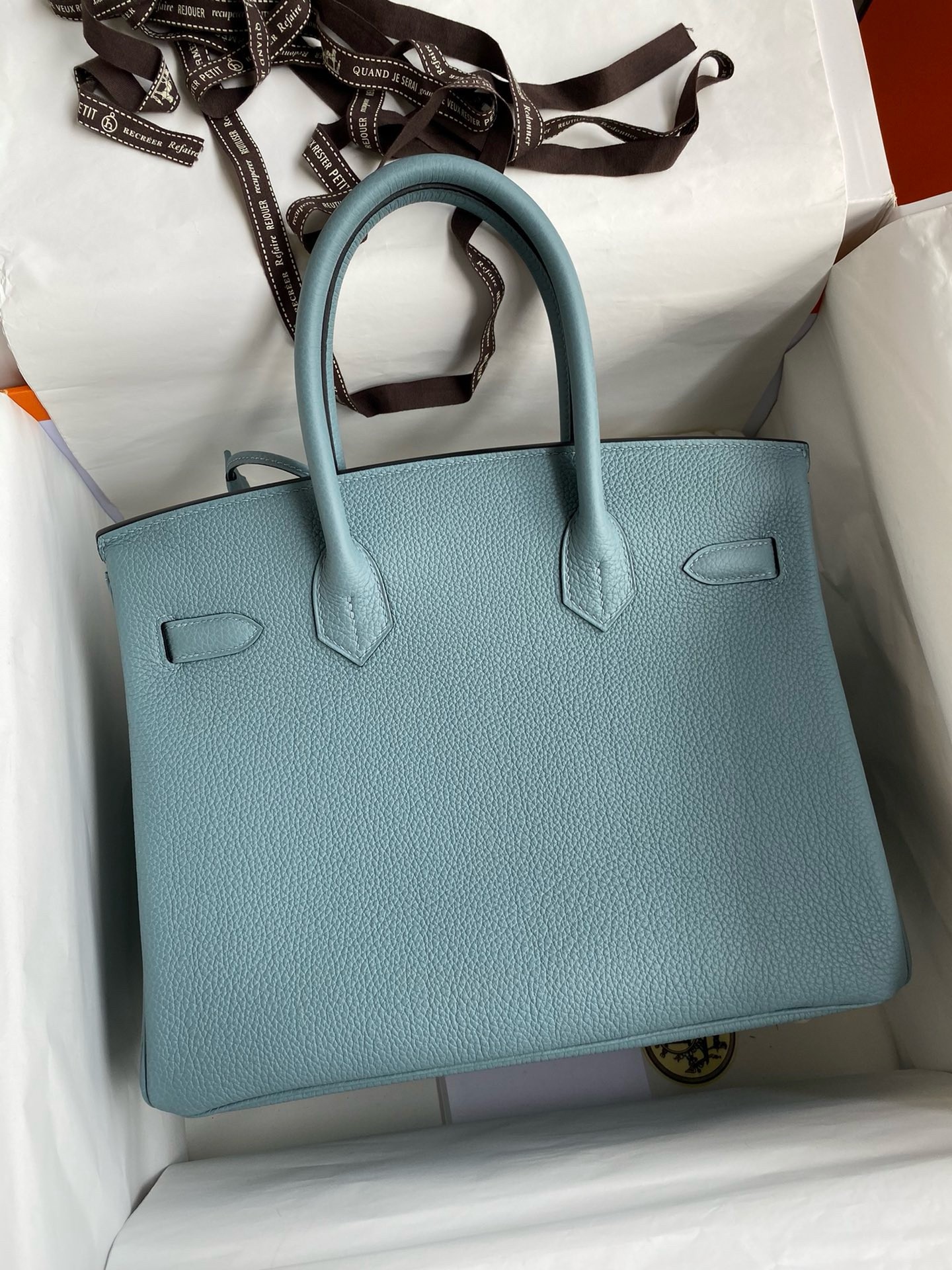 Hermes Birkin 30 Retourne Handmade Bag In Ciel Clemence Leather