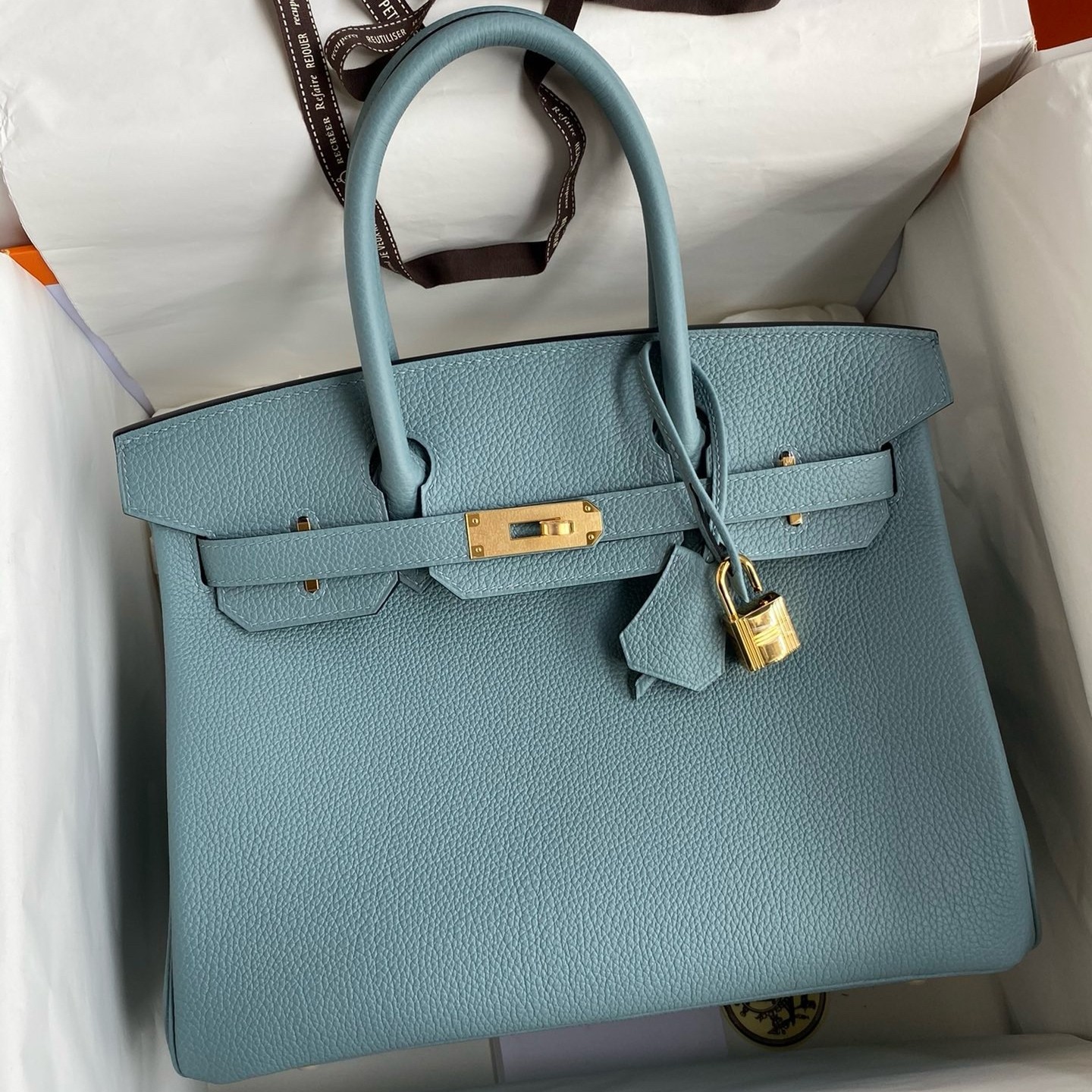 Hermes Birkin 30 Retourne Handmade Bag In Ciel Clemence Leather