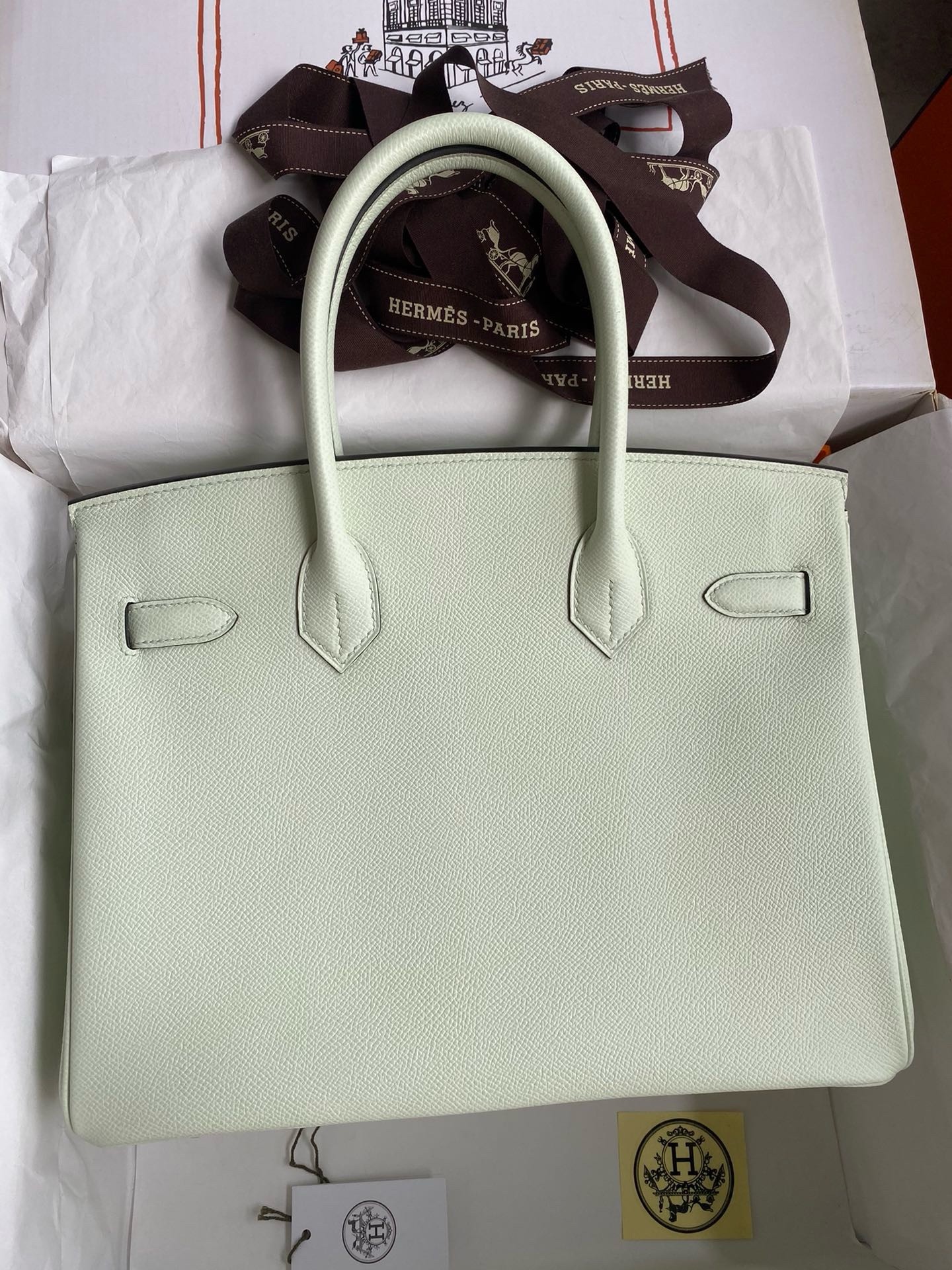 Hermes Birkin 30 Retourne Handmade Bag In Vert Fizz Epsom Calfskin