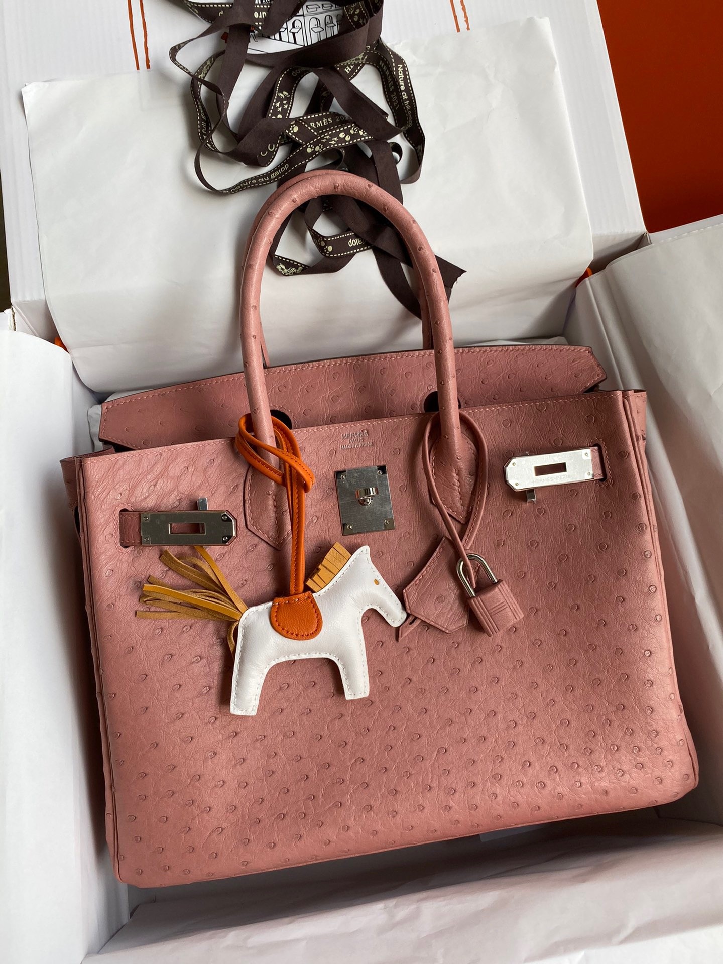 Hermes Birkin 30 Retourne Handmade Bag In Terre Cuite Ostrich Leather