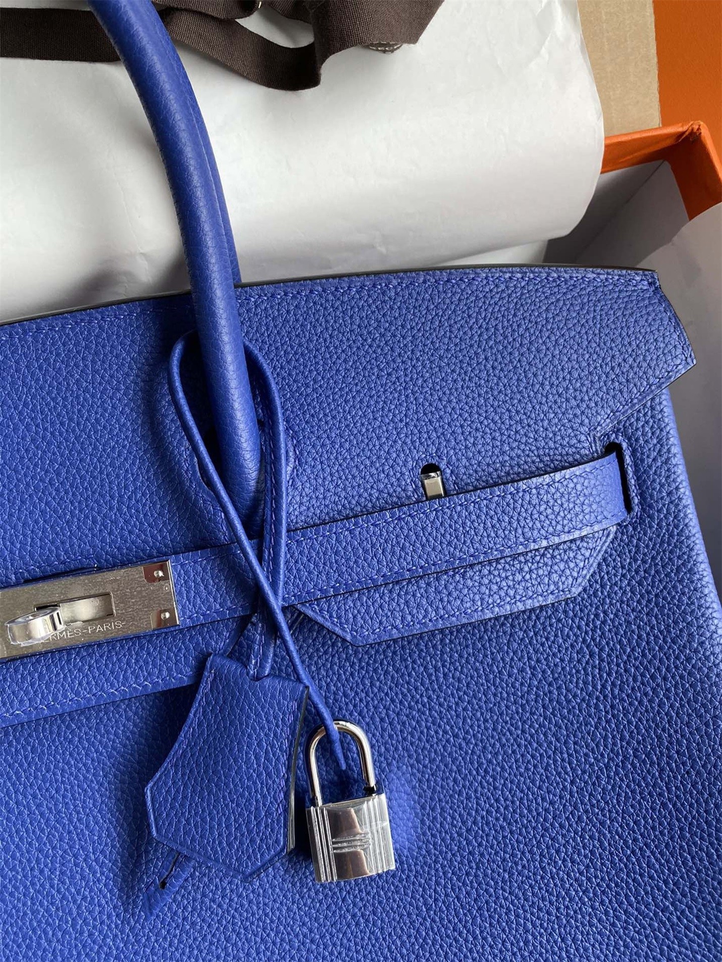 Hermes Birkin 35 Retourne Handmade Bag In Blue Electric Clemence Leather