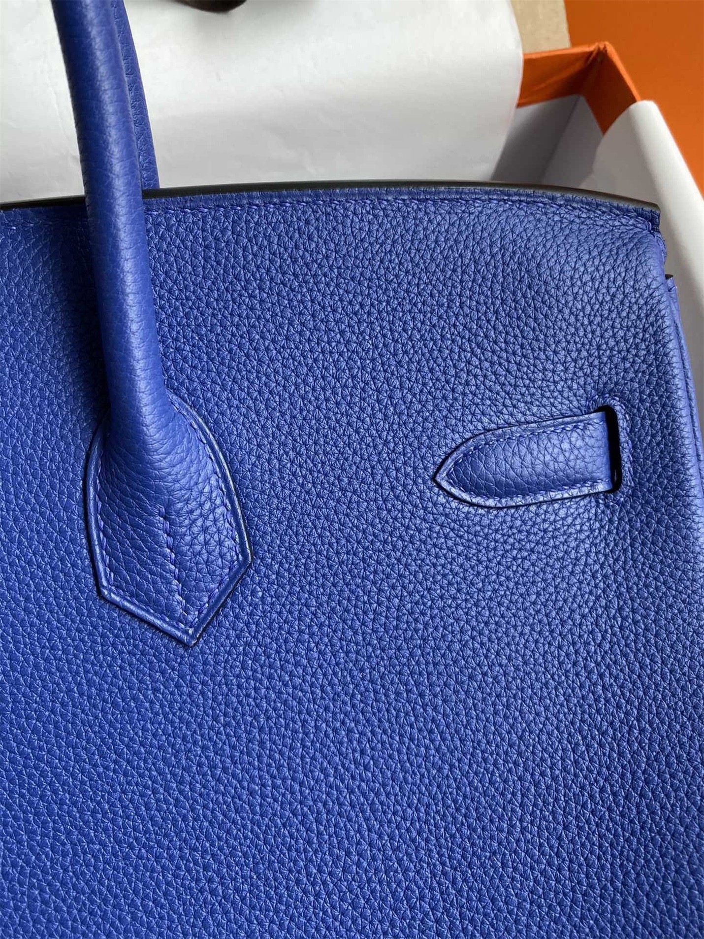 Hermes Birkin 35 Retourne Handmade Bag In Blue Electric Clemence Leather