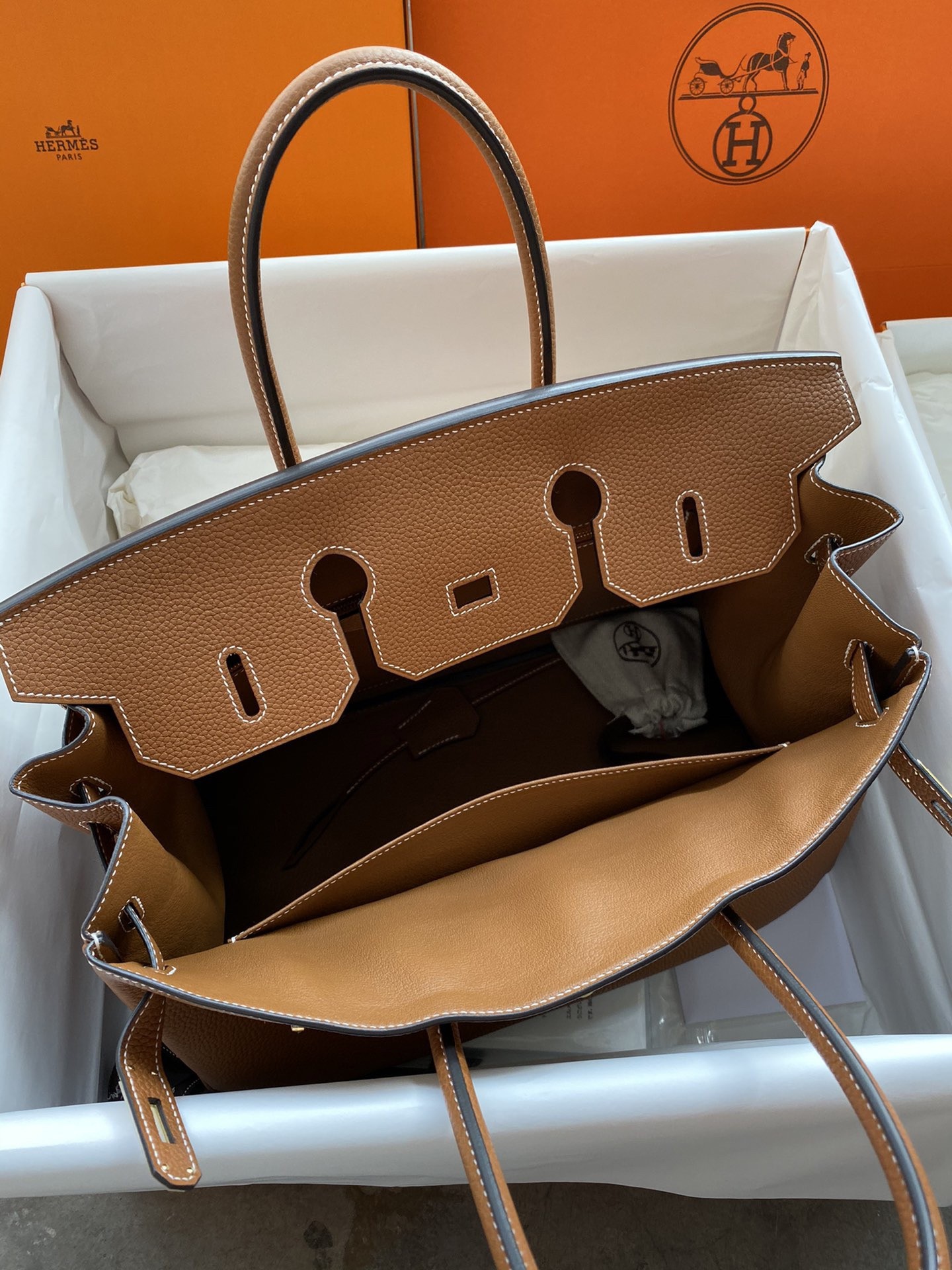 Hermes Birkin 35 Retourne Handmade Bag In Gold Clemence Leather