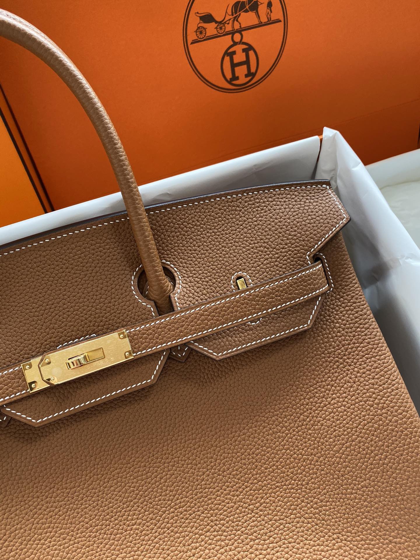 Hermes Birkin 35 Retourne Handmade Bag In Gold Clemence Leather