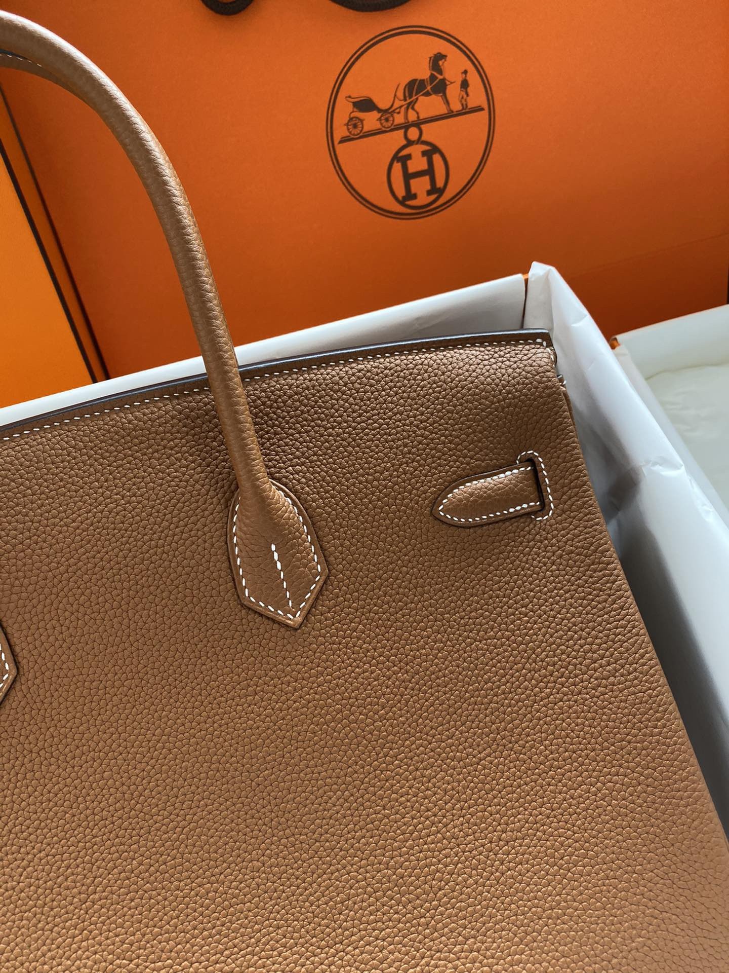 Hermes Birkin 35 Retourne Handmade Bag In Gold Clemence Leather