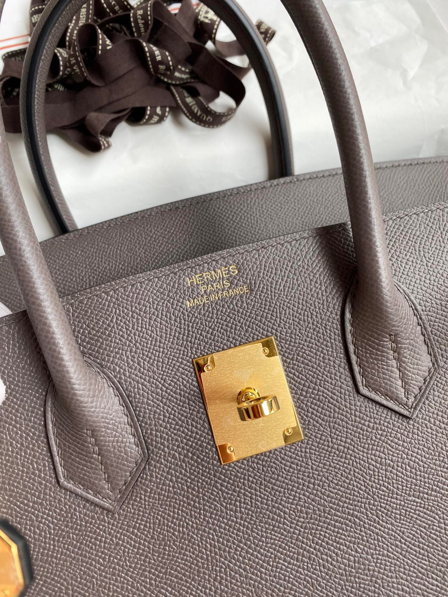 Hermes Birkin 35 Retourne Handmade Bag In Etain Epsom Calfskin