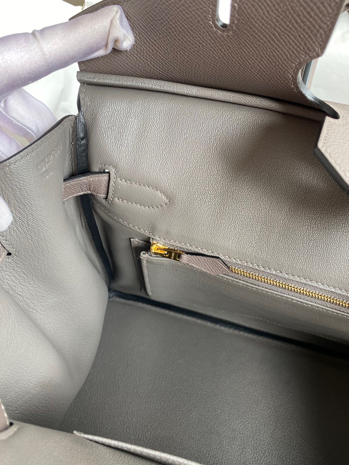 Hermes Birkin 35 Retourne Handmade Bag In Etain Epsom Calfskin