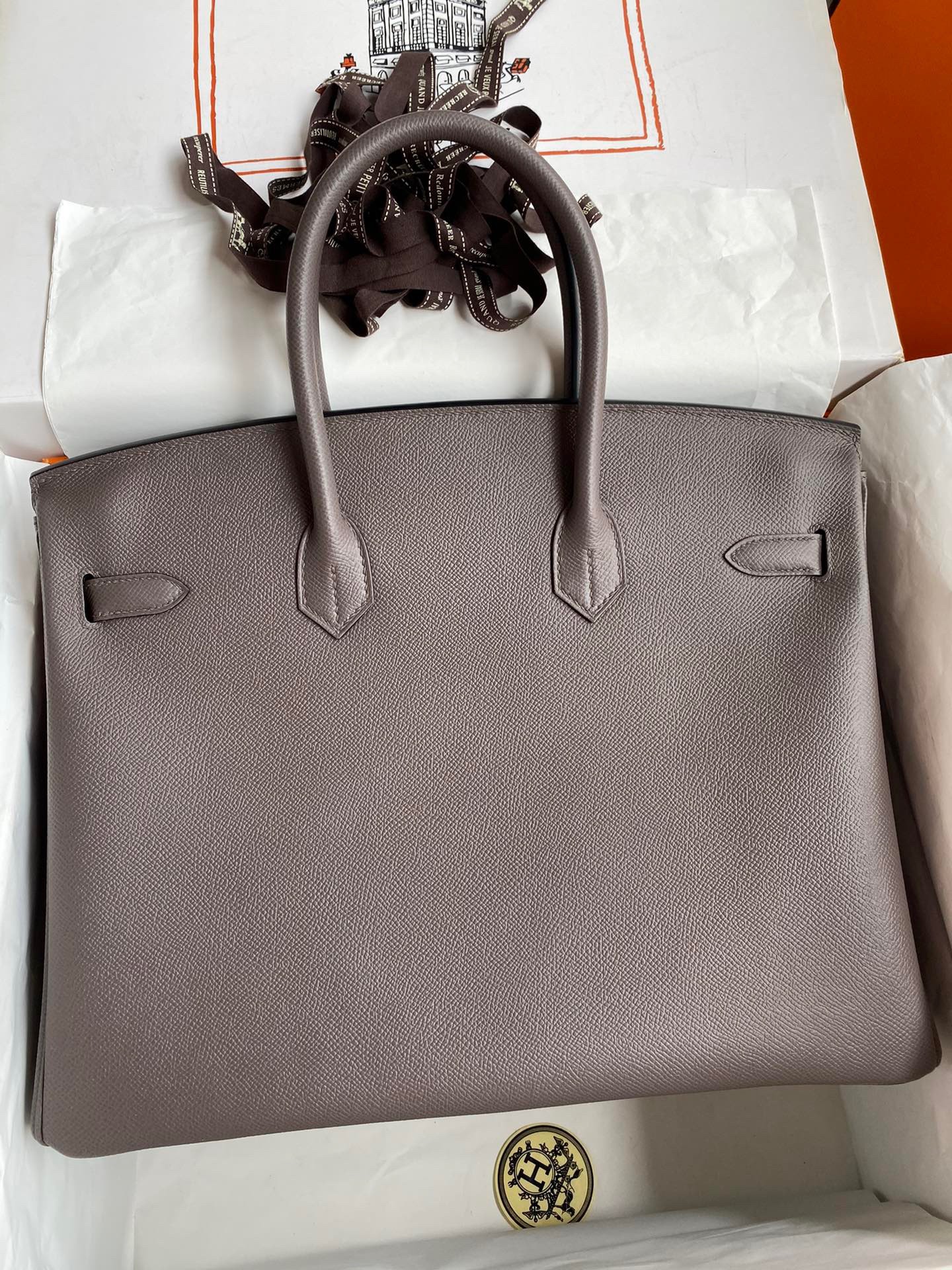 Hermes Birkin 35 Retourne Handmade Bag In Etain Epsom Calfskin