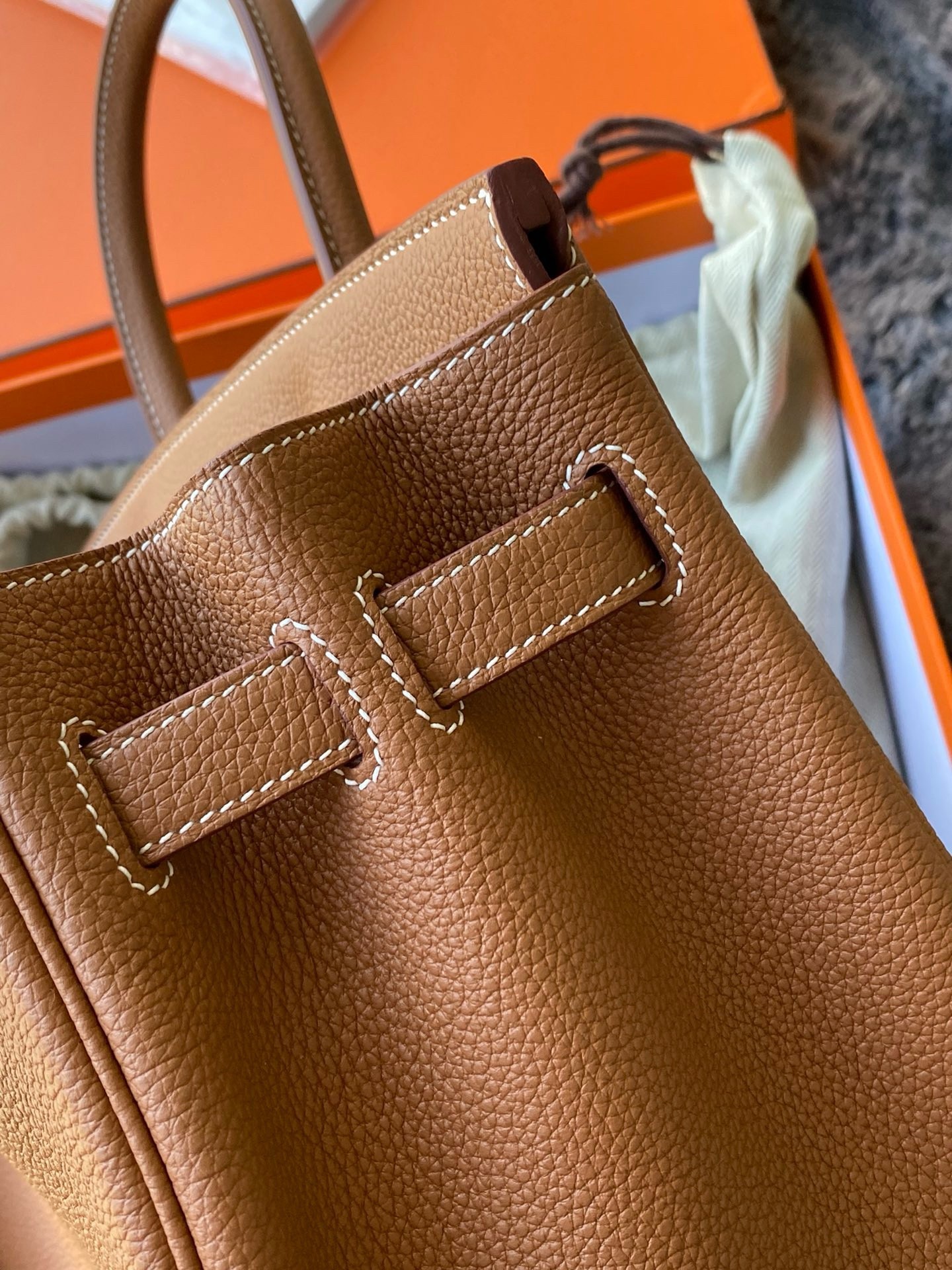 Hermes Birkin 30 Retourne Handmade Bag in Gold Togo Leather