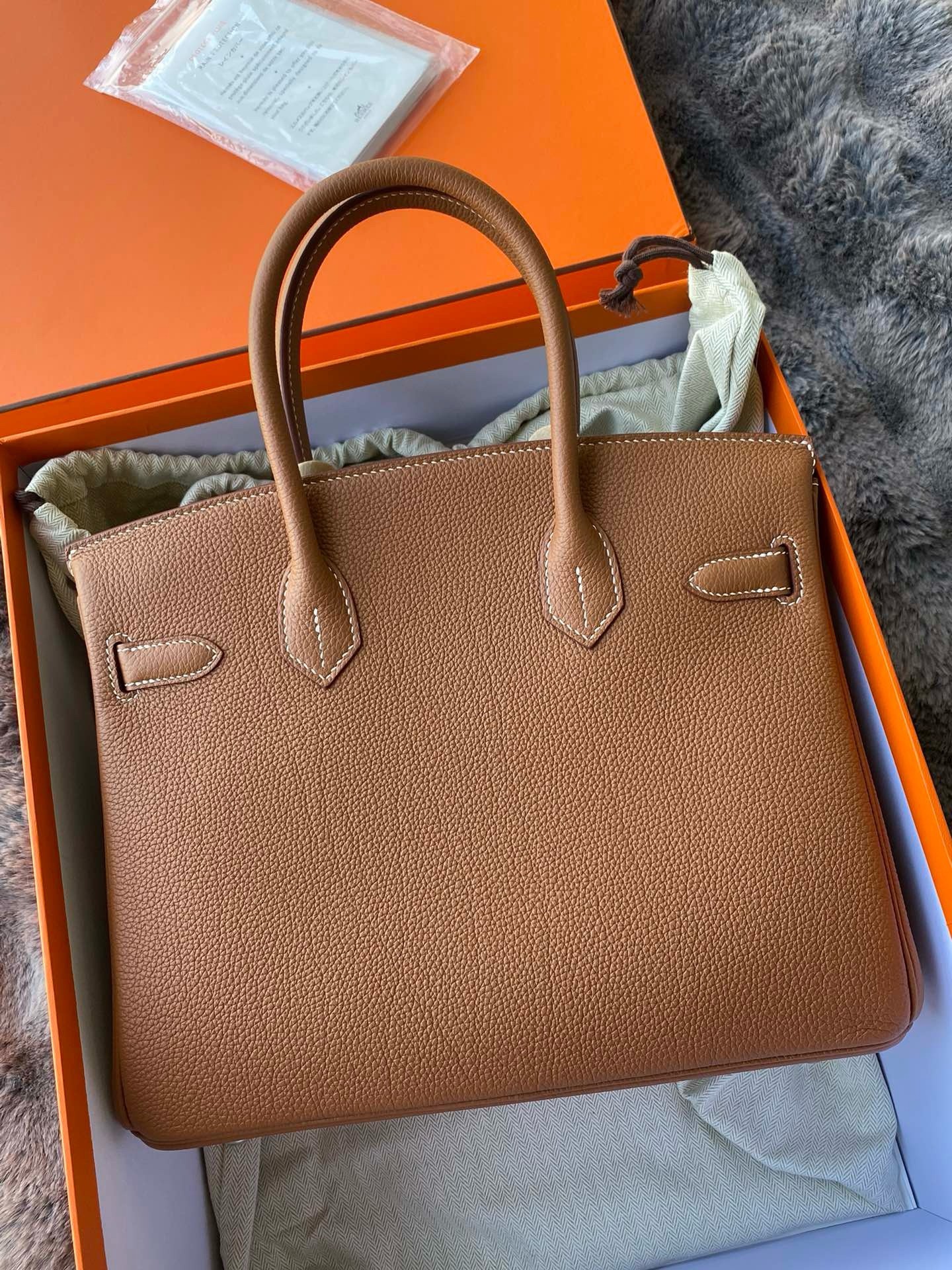 Hermes Birkin 30 Retourne Handmade Bag in Gold Togo Leather