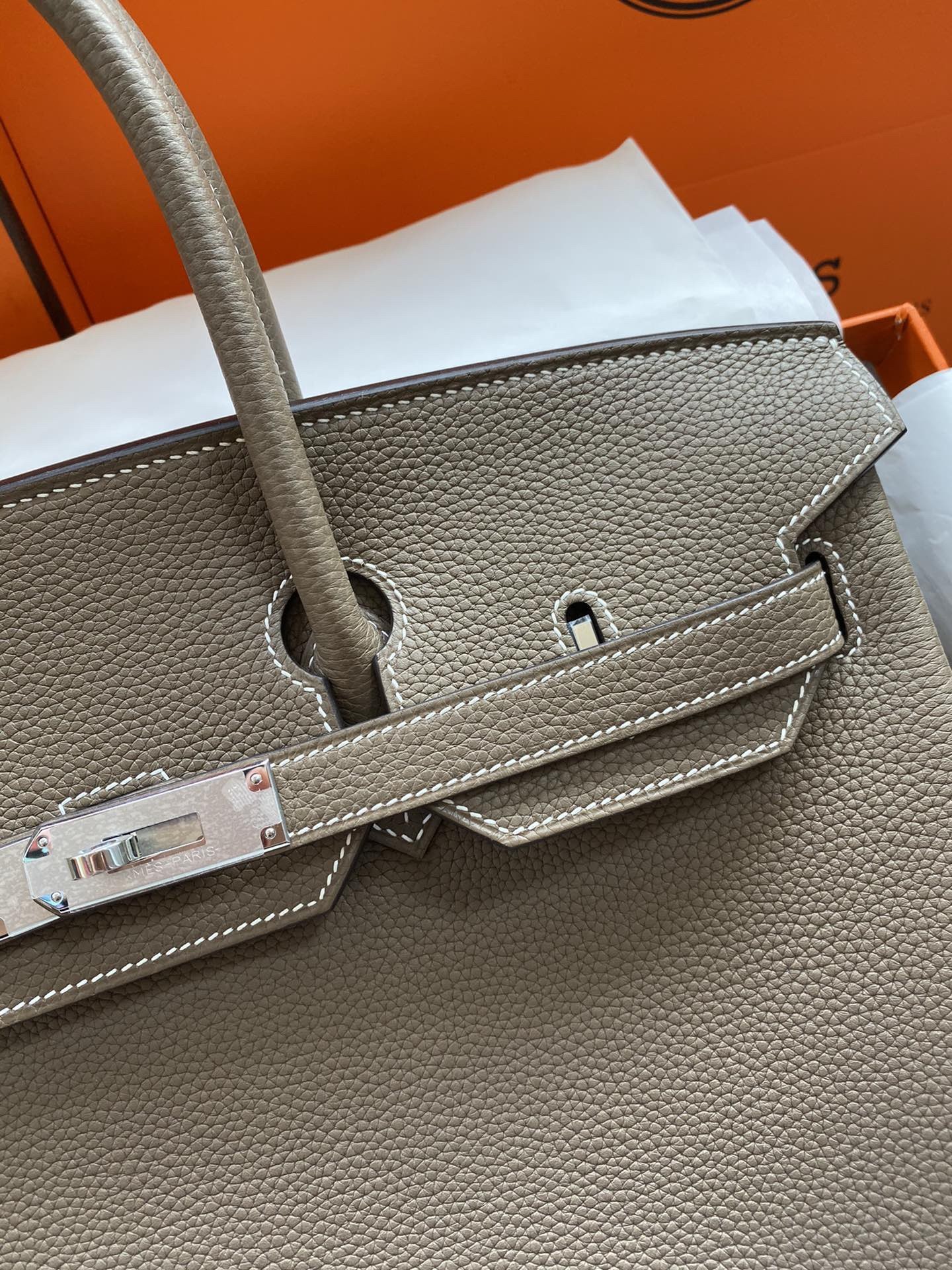 Hermes Birkin 35 Retourne Handmade Bag In Taupe Clemence Leather