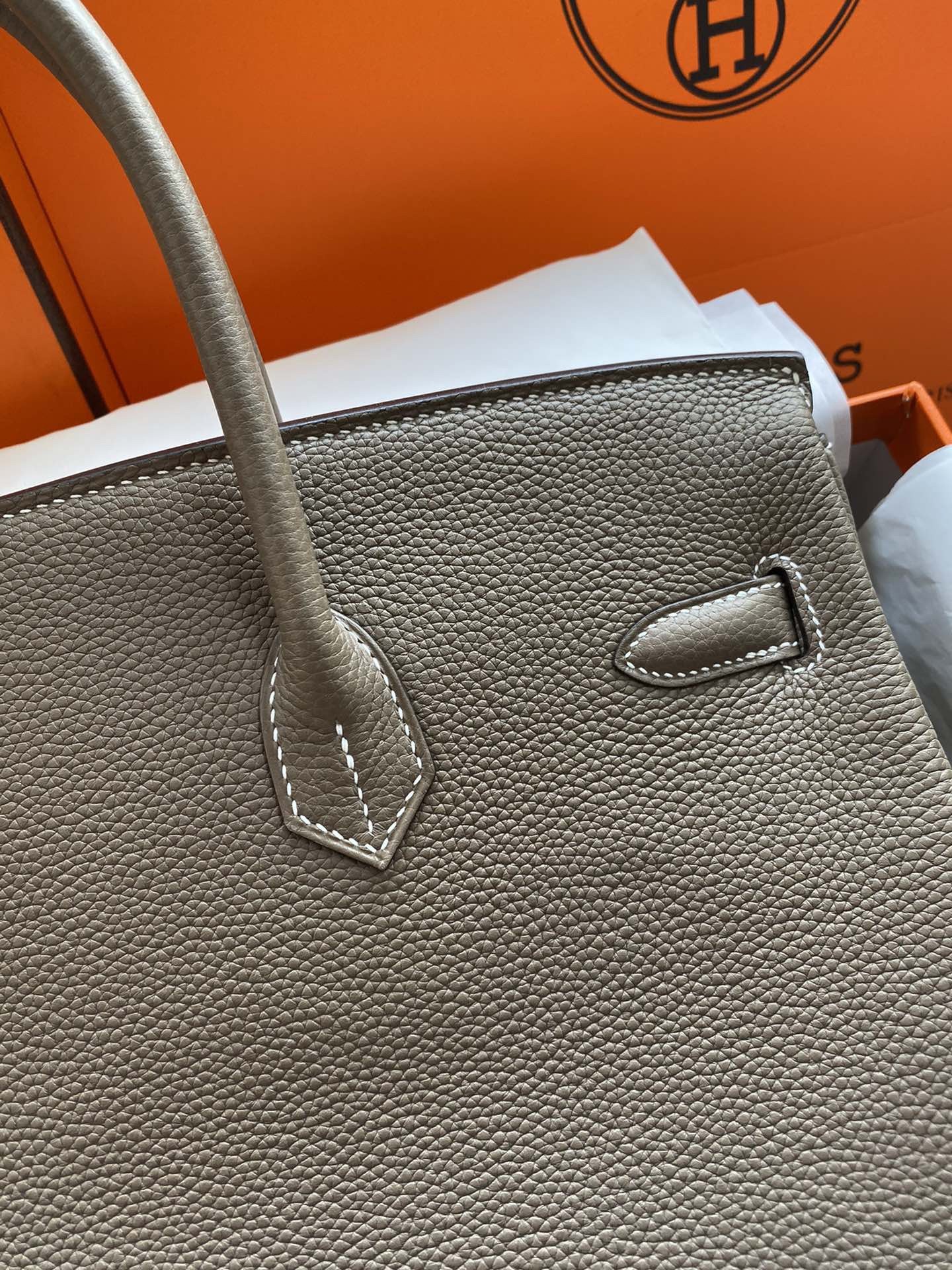 Hermes Birkin 35 Retourne Handmade Bag In Taupe Clemence Leather