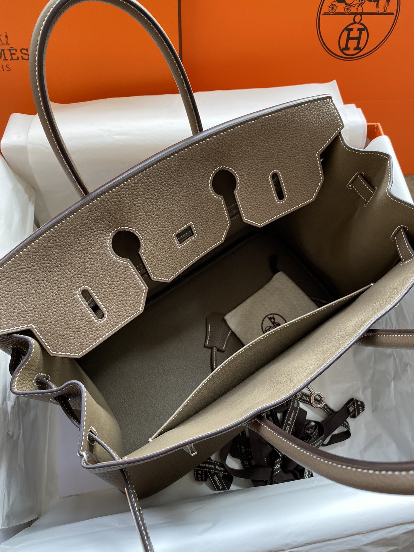 Hermes Birkin 35 Retourne Handmade Bag In Taupe Clemence Leather