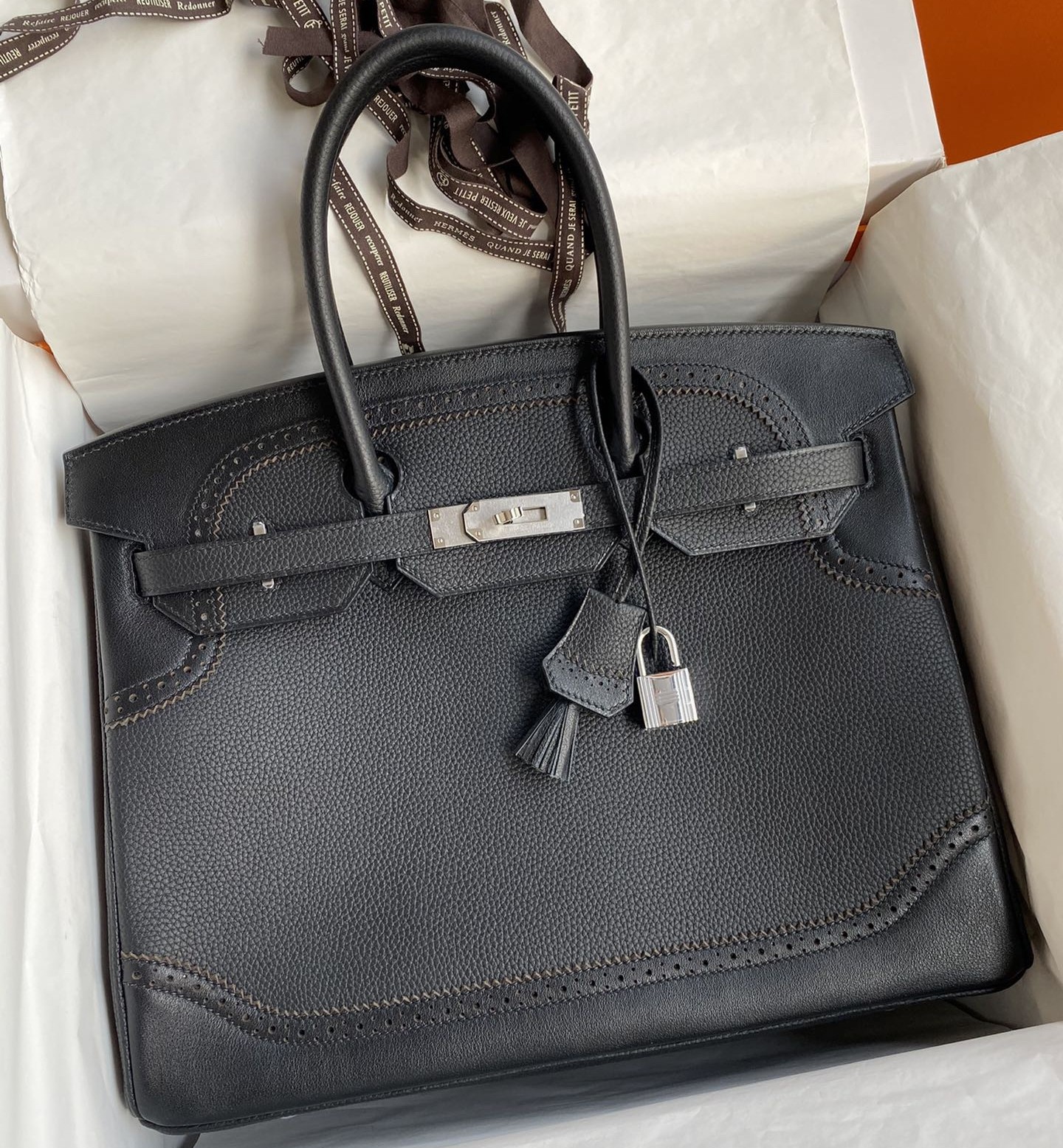 Hermes Ghillies Birkin 35cm Limited-edition Bag In Black Calfskin