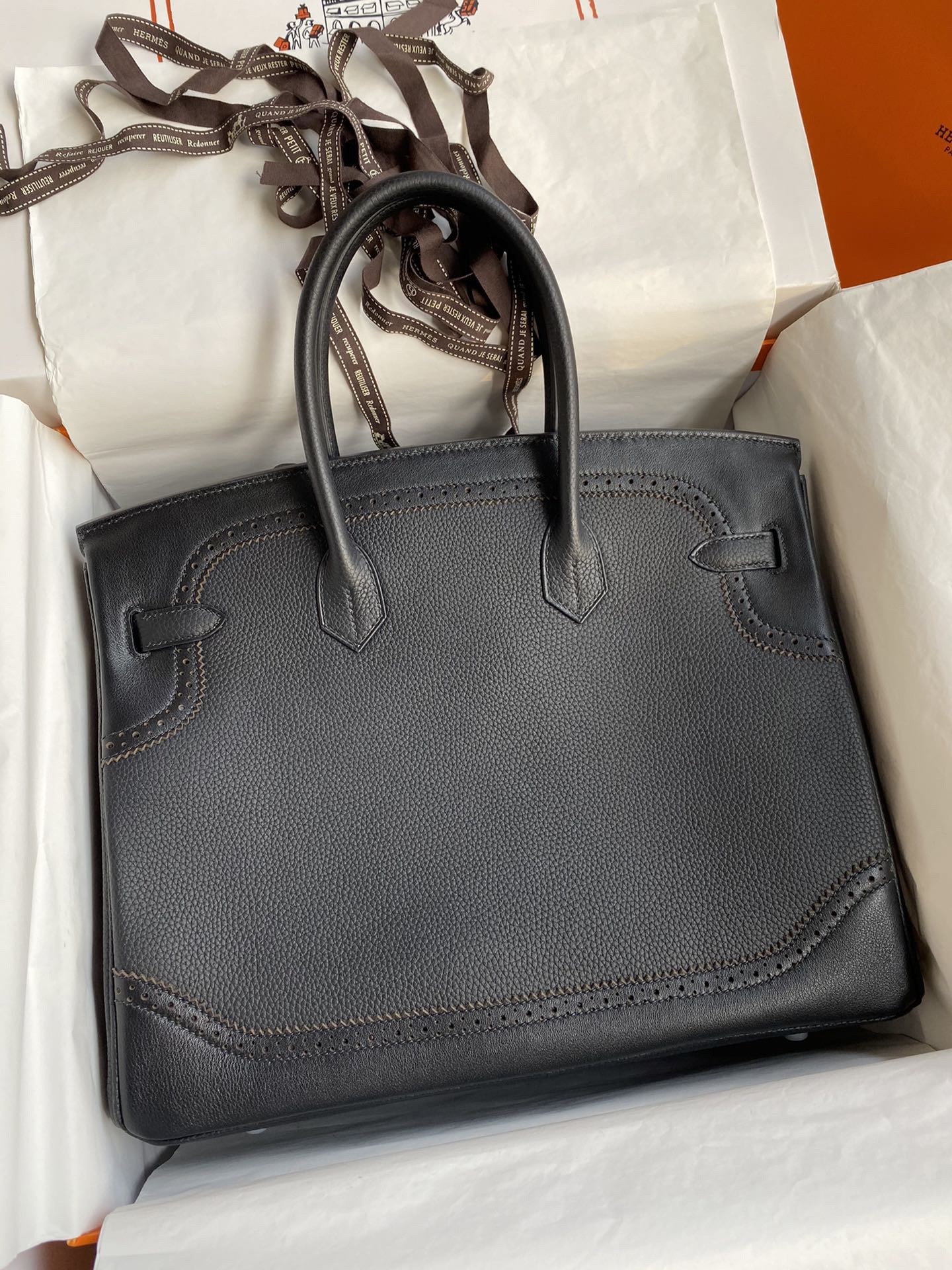 Hermes Ghillies Birkin 35cm Limited-edition Bag In Black Calfskin