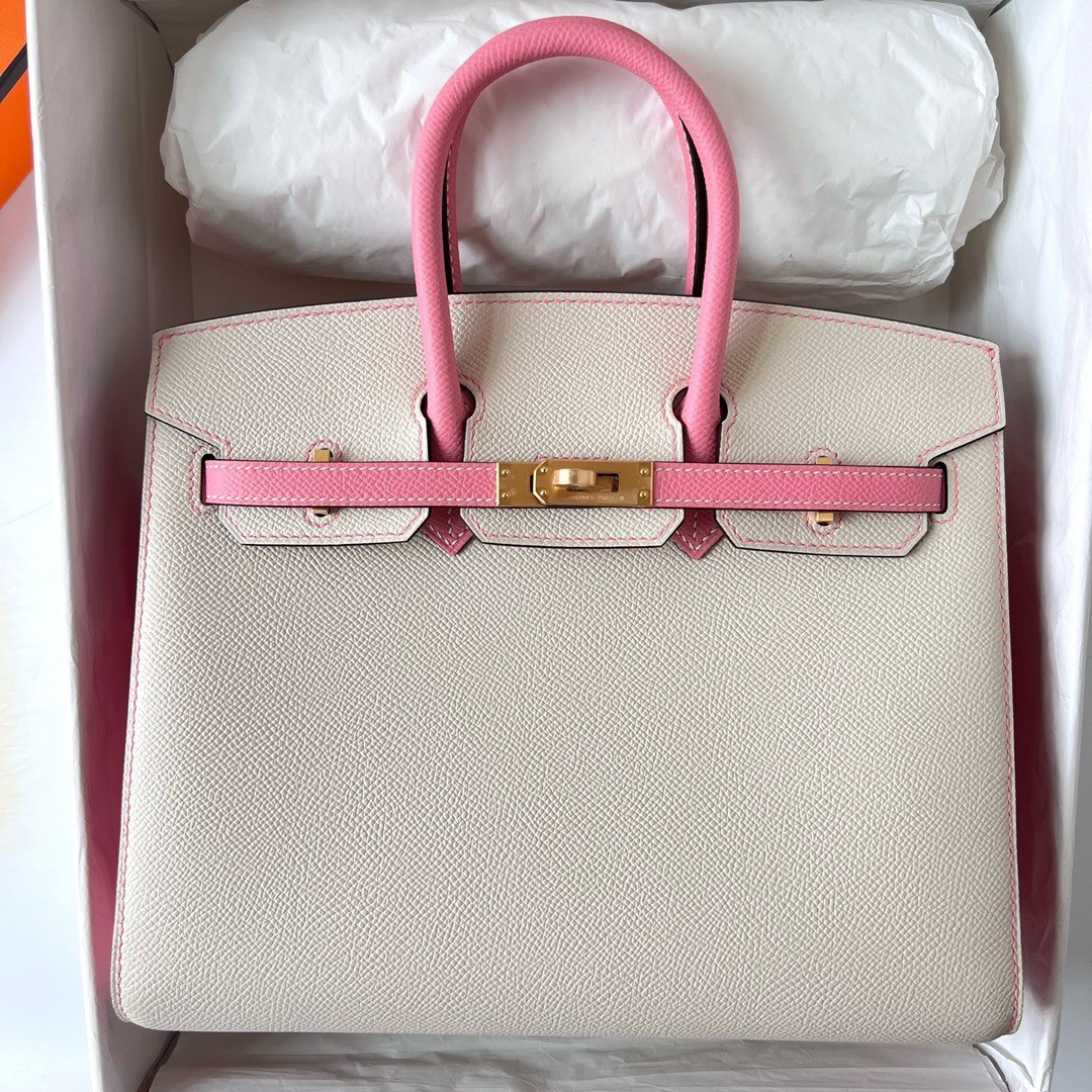 Hermes HSS Birkin 25 Sellier Bag in Craie and Rose Confetti Epsom Calfskin